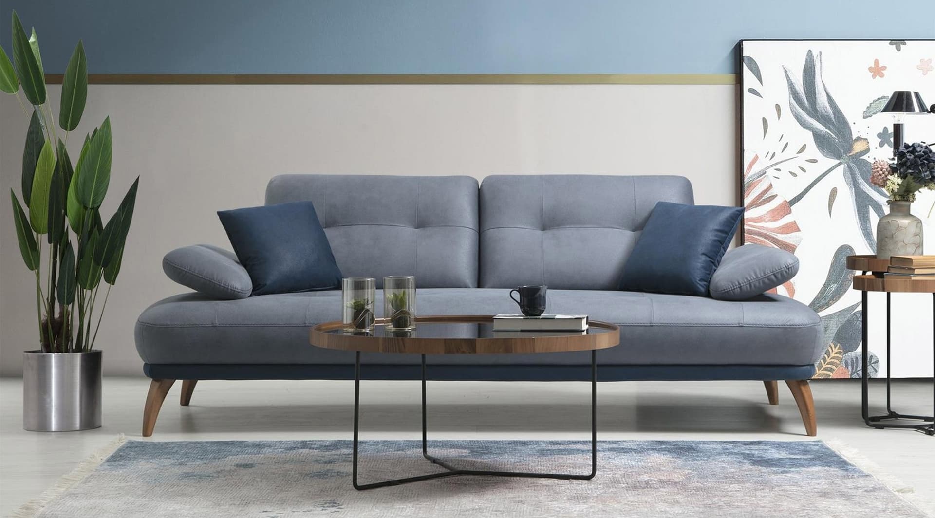 Life Ahşap Ayaklı Modern Üçlü Koltuk