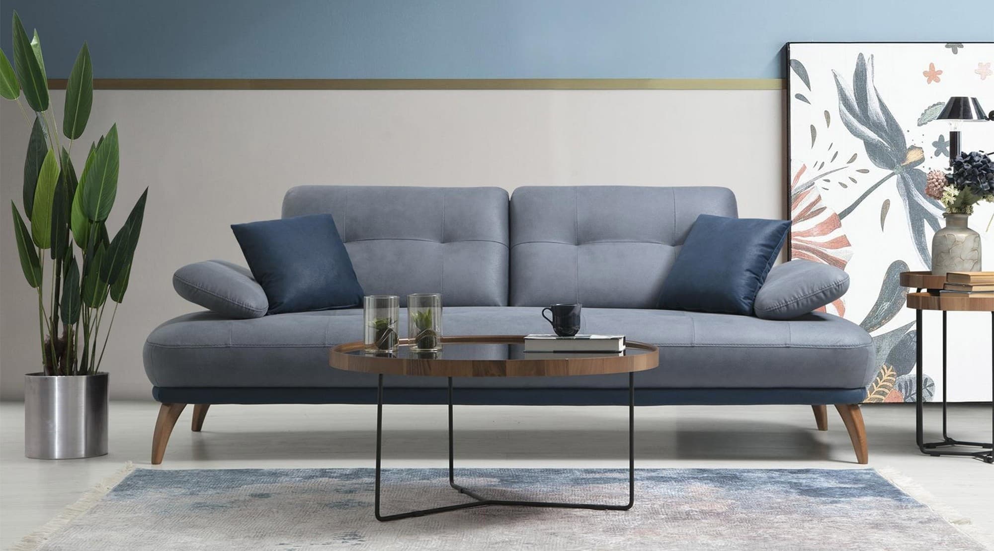 Life Ahşap Ayaklı Modern Üçlü Koltuk 1