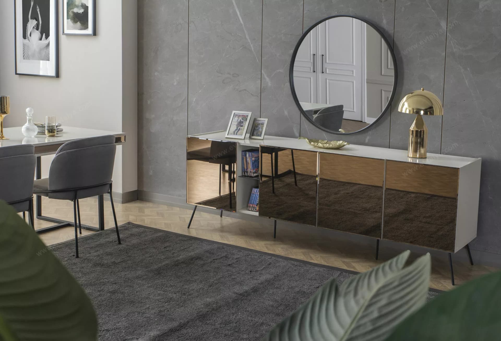 Bronze Aynalı Antrasit, Aytaşı, Ceviz Konsol - Image 7