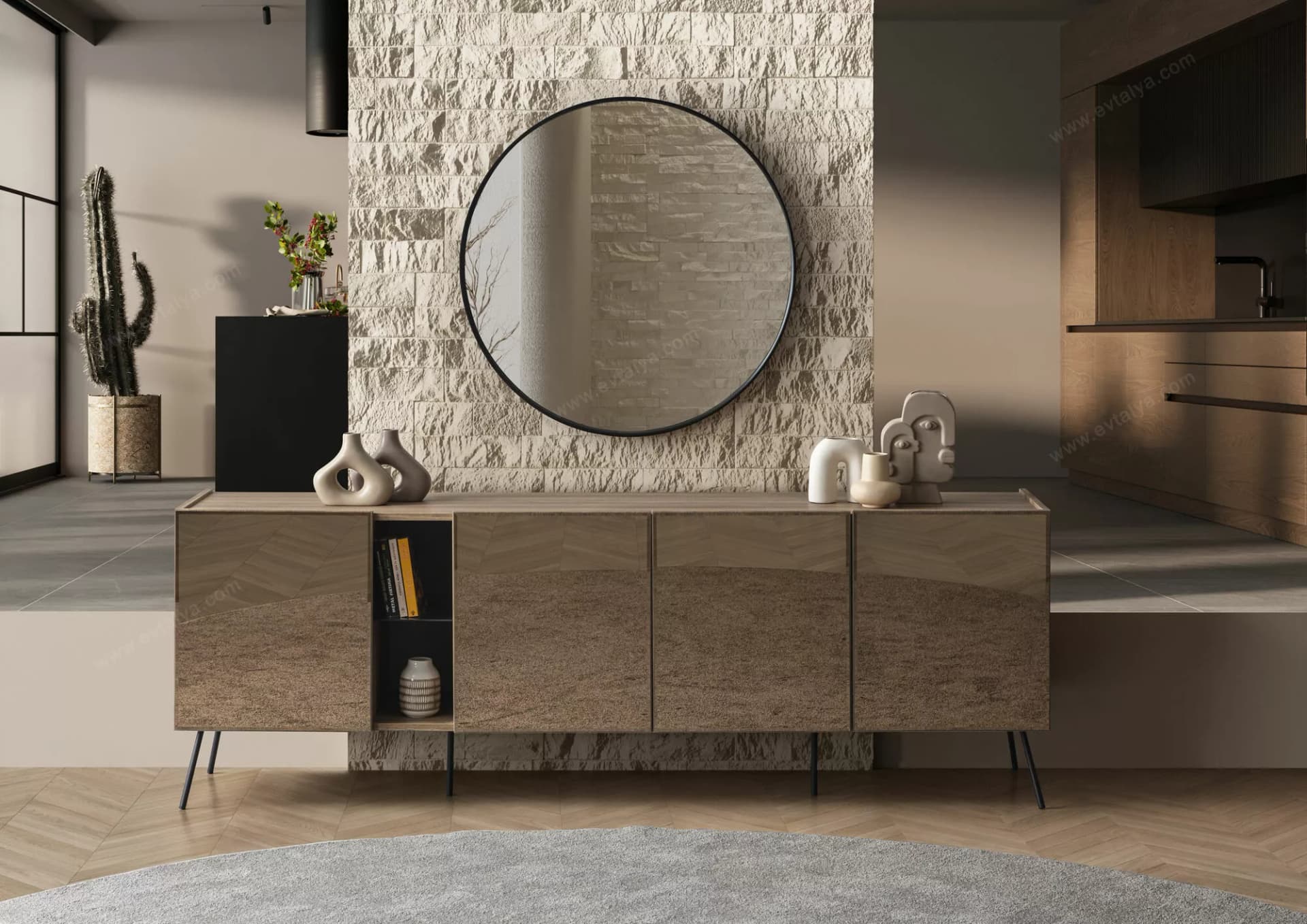 Bronze Aynalı Antrasit, Aytaşı, Ceviz Konsol - Image 8
