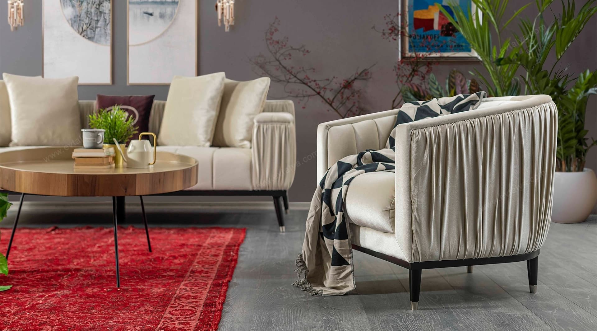 Elegante Beyaz Modern Koltuk Takımı - Image 9
