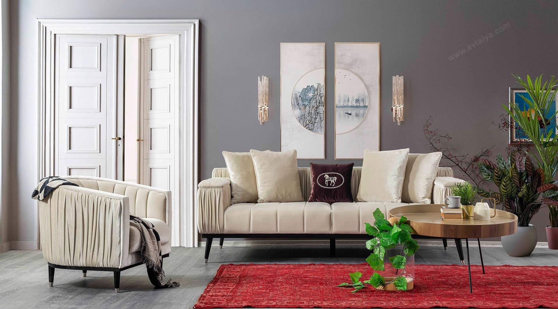 Elegante Beyaz Modern Koltuk Takımı - Image 7