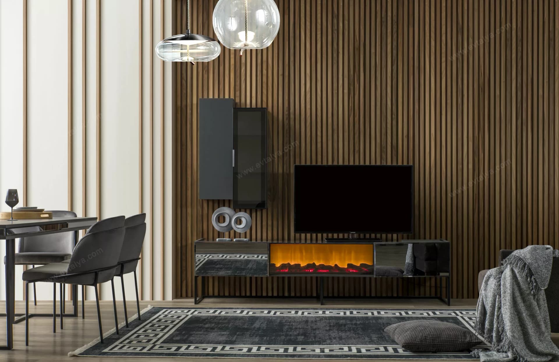 Floria Antrasit Şömineli TV Ünitesi 2