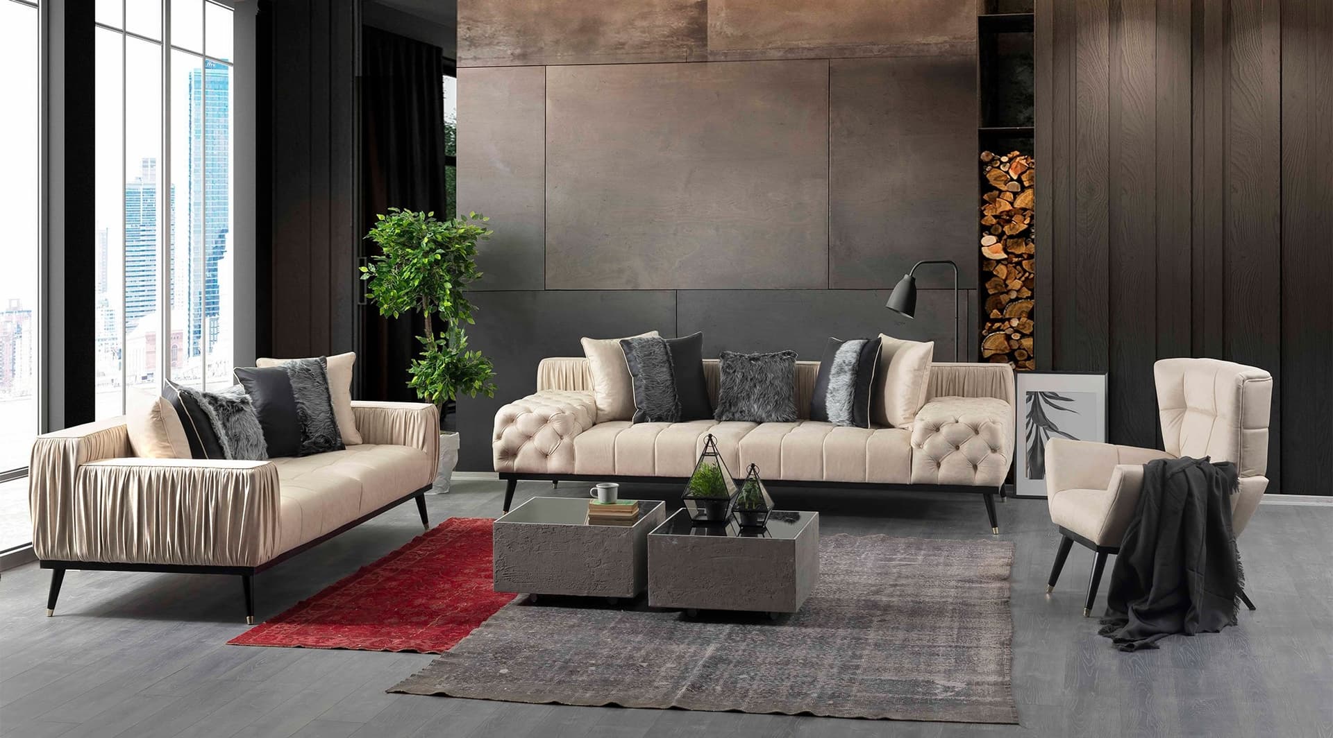 Hummer Krem Modern Koltuk Takımı - Image 1