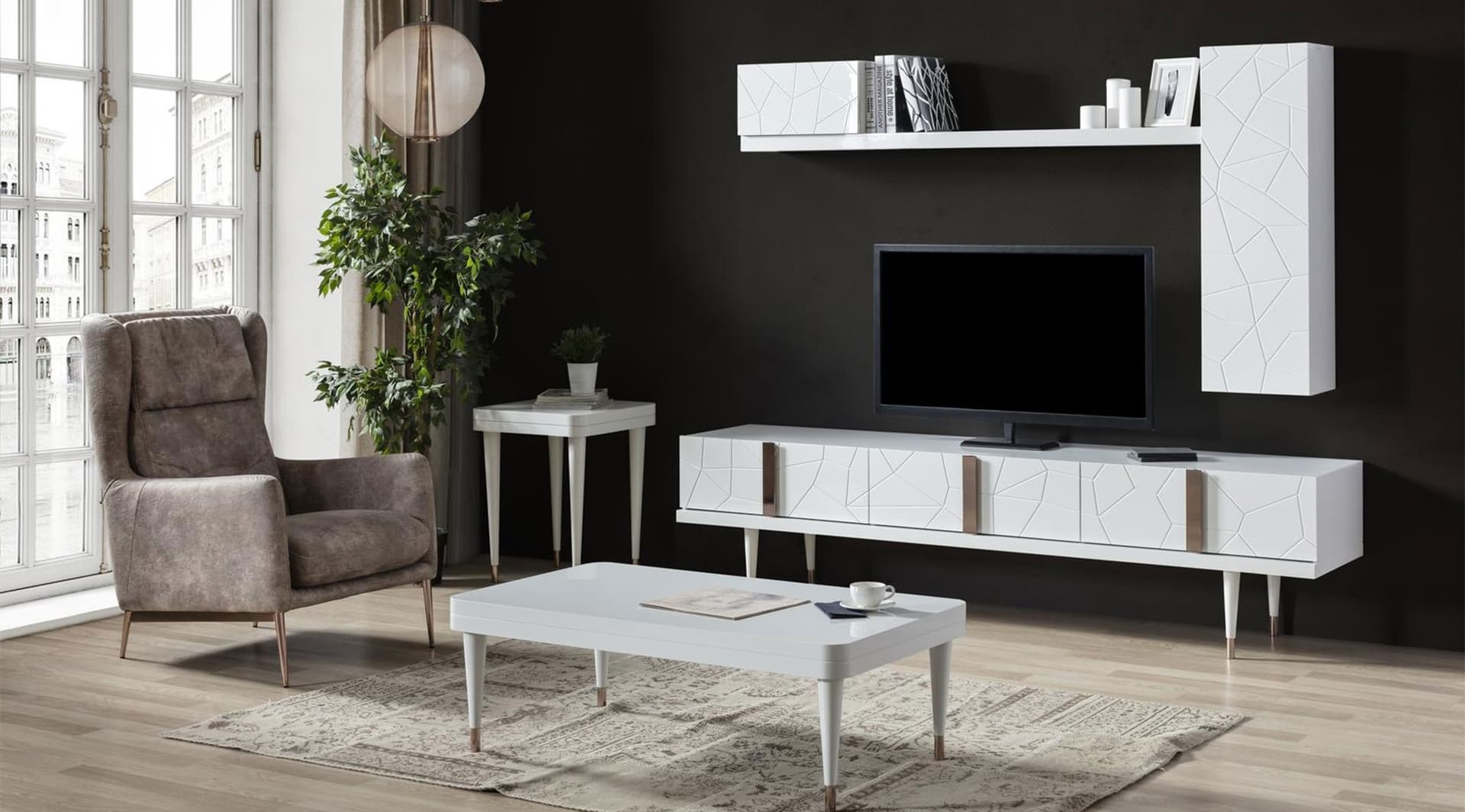 Petra Lake Beyaz Modern Tv Ünitesi 1