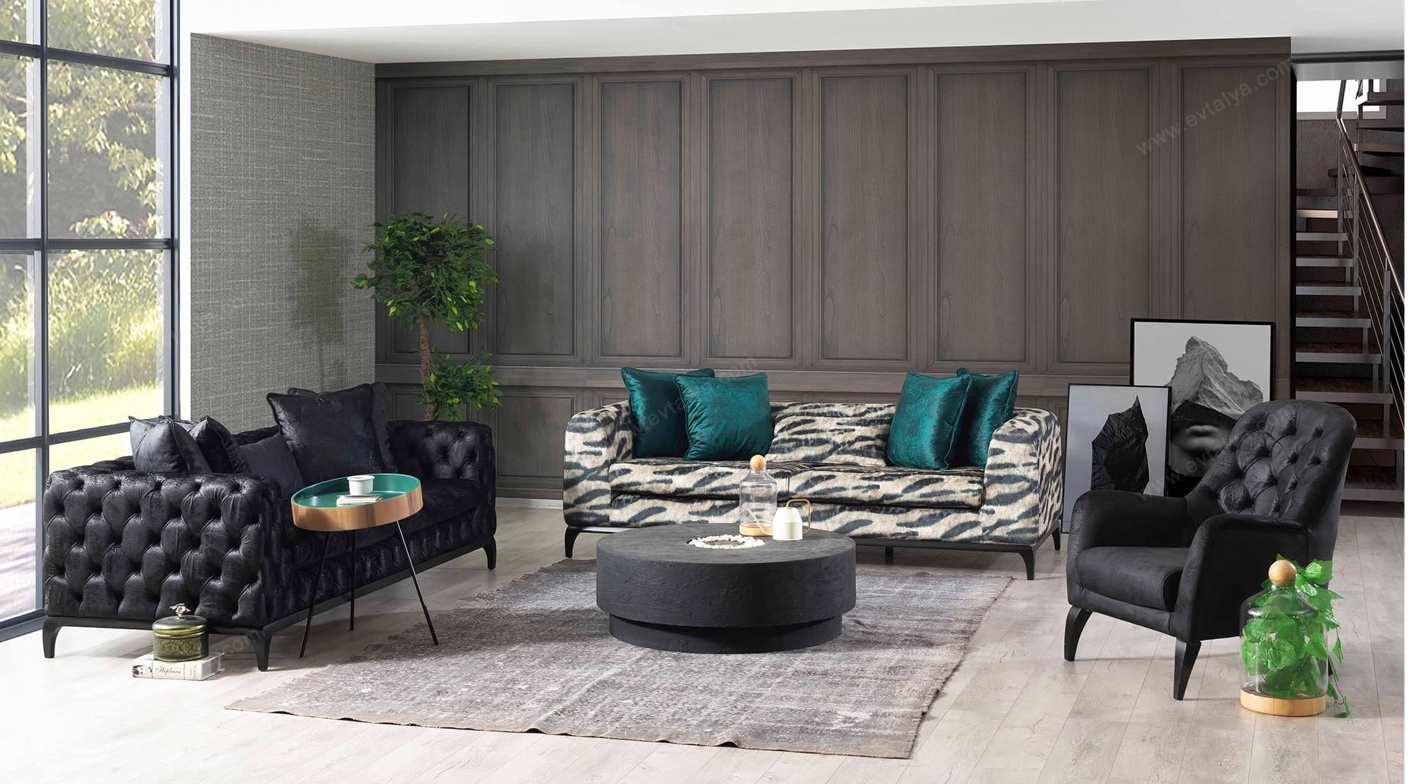 Seul Siyah Chester Koltuk Takımı