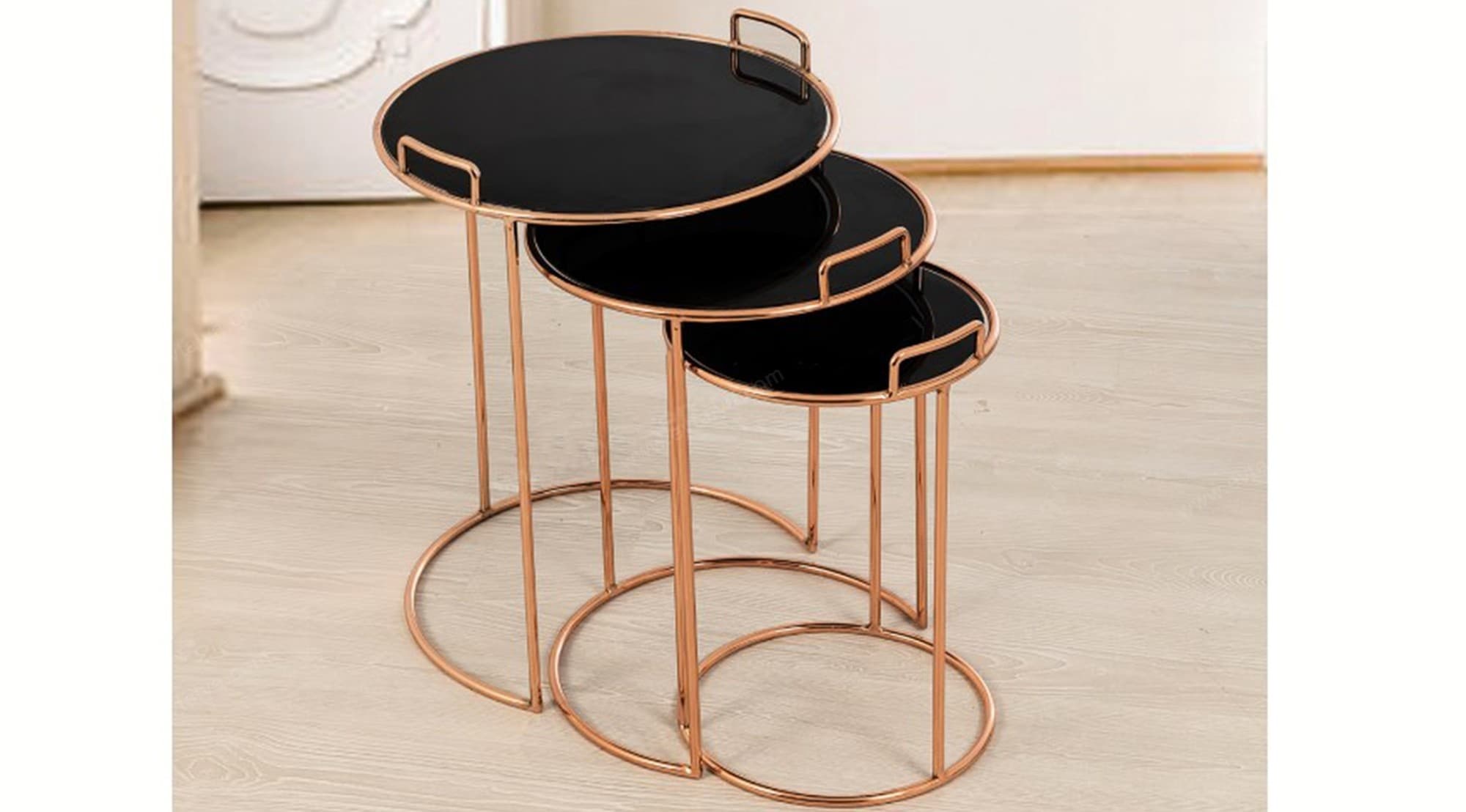 Sisley Yuvarlak Üçlü Bakır Metal Zigon Sehpa