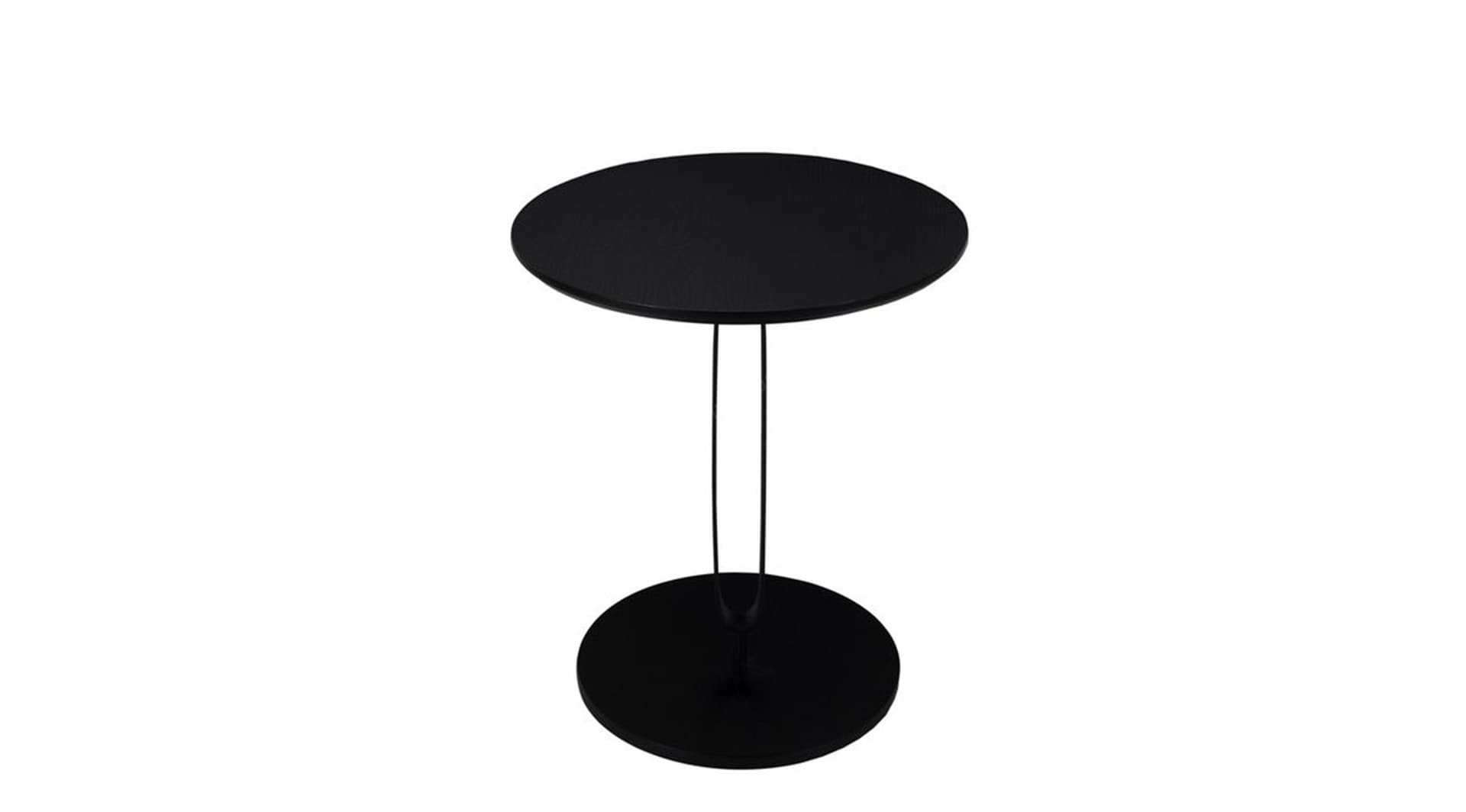 Tesla Yuvarlak Siyah Ahşap Yan Sehpa