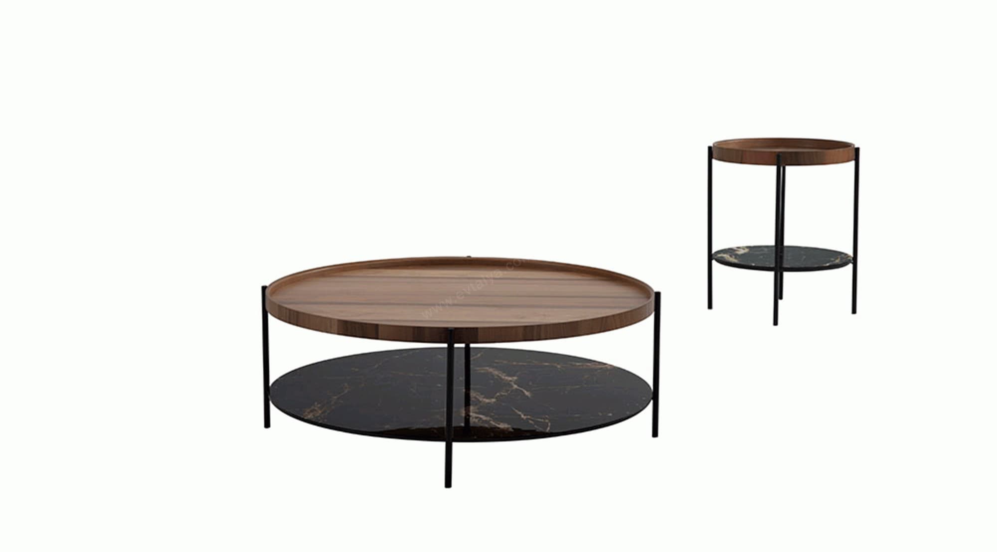 Yuvarlak Raflı Siyah Metal Orta Sehpa