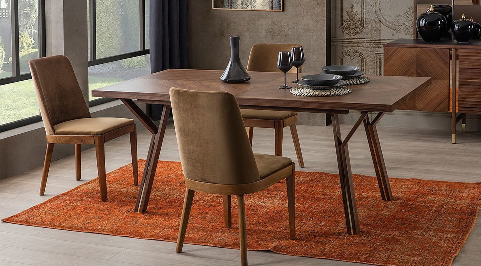 Arista Ceviz Modern Yemek Odası Takımı 4