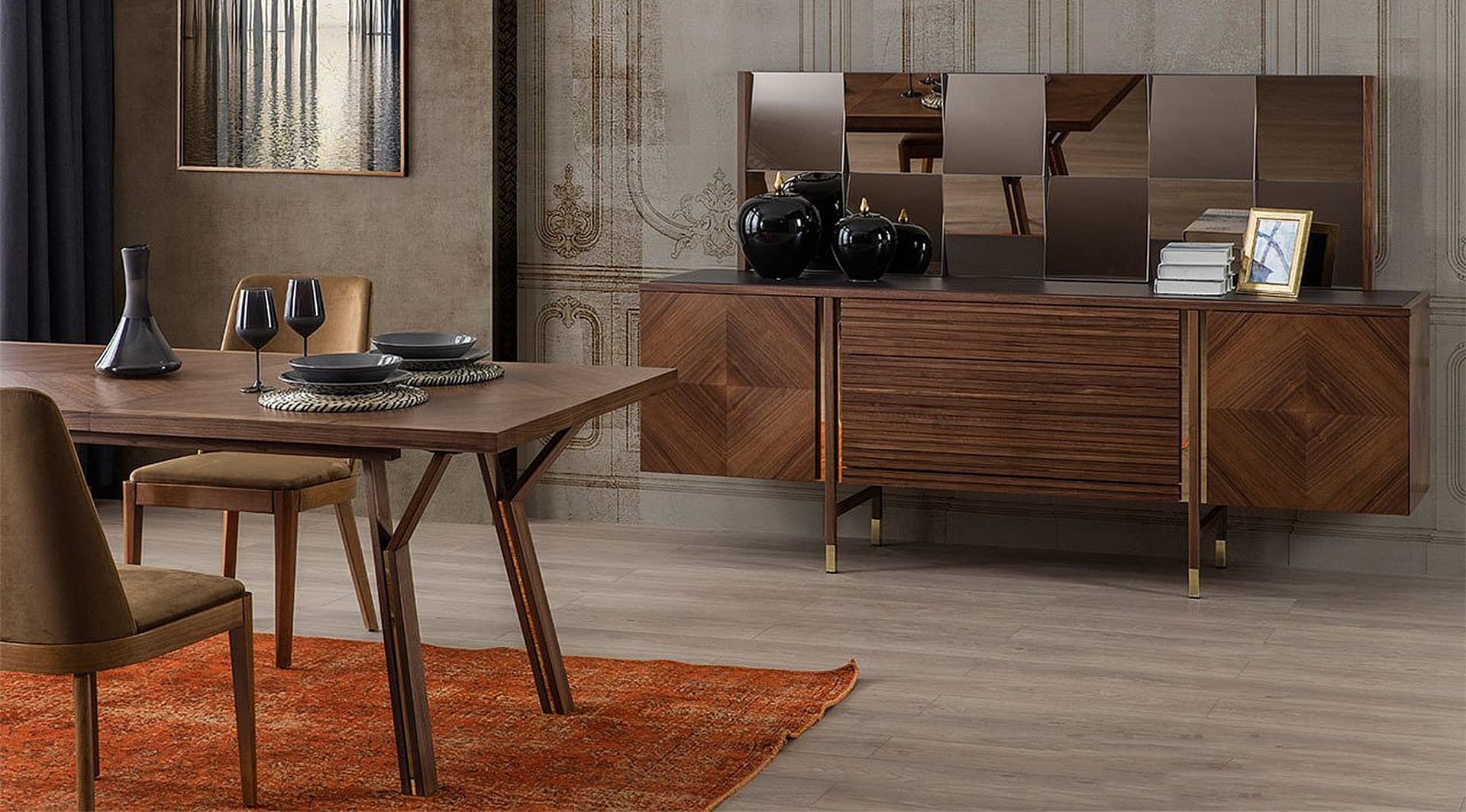Arista Ceviz Modern Yemek Odası Takımı 2