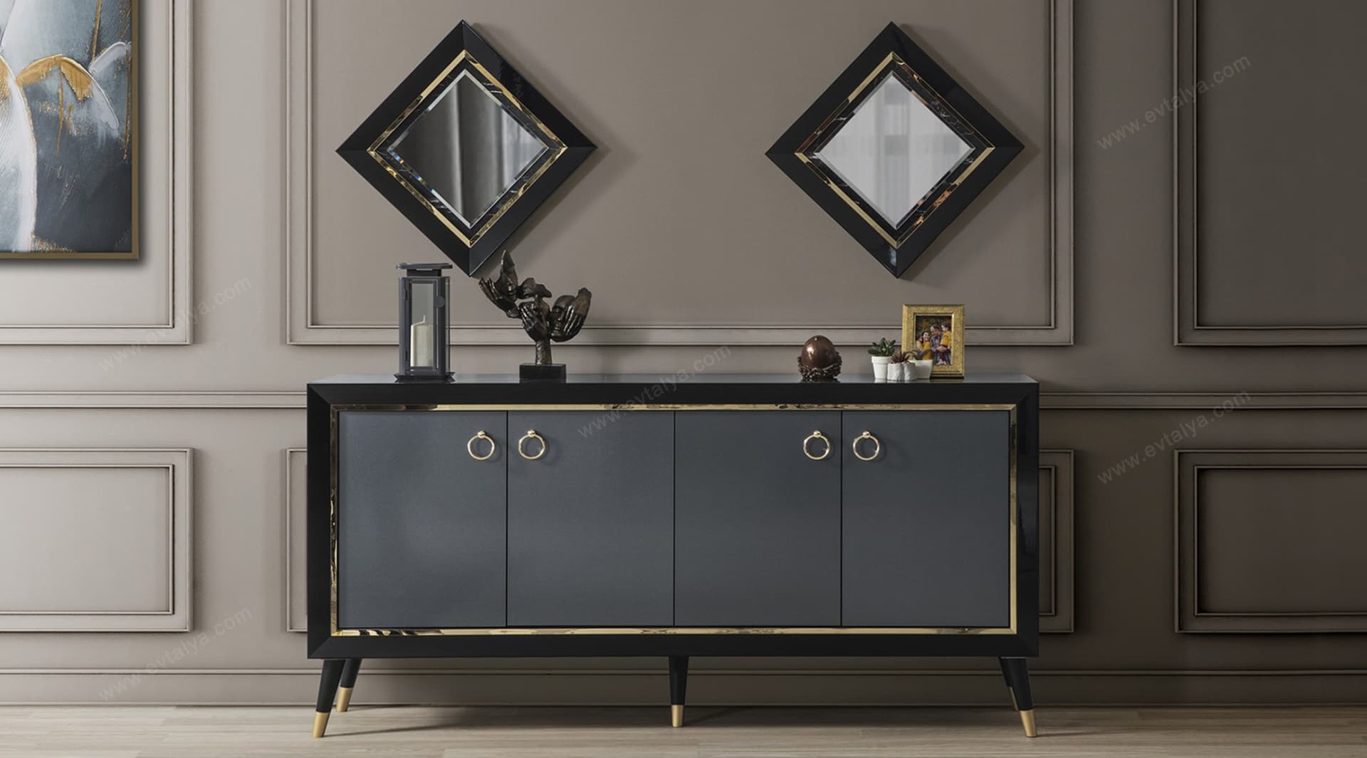 Asil Siyah Aynalı Konsol - Image 1