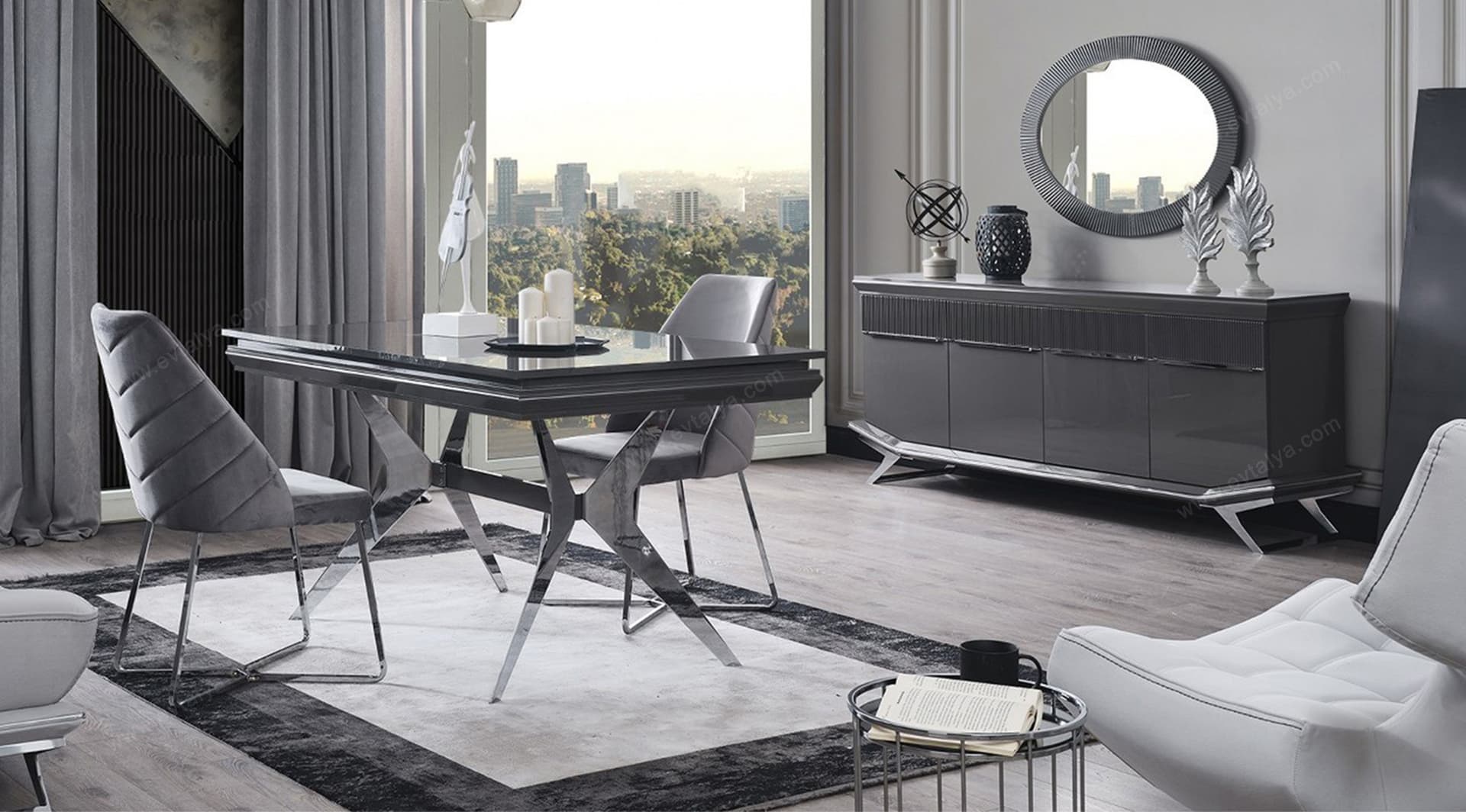Asya Antrasit Krom Yemek Odası Takımı - Image 1
