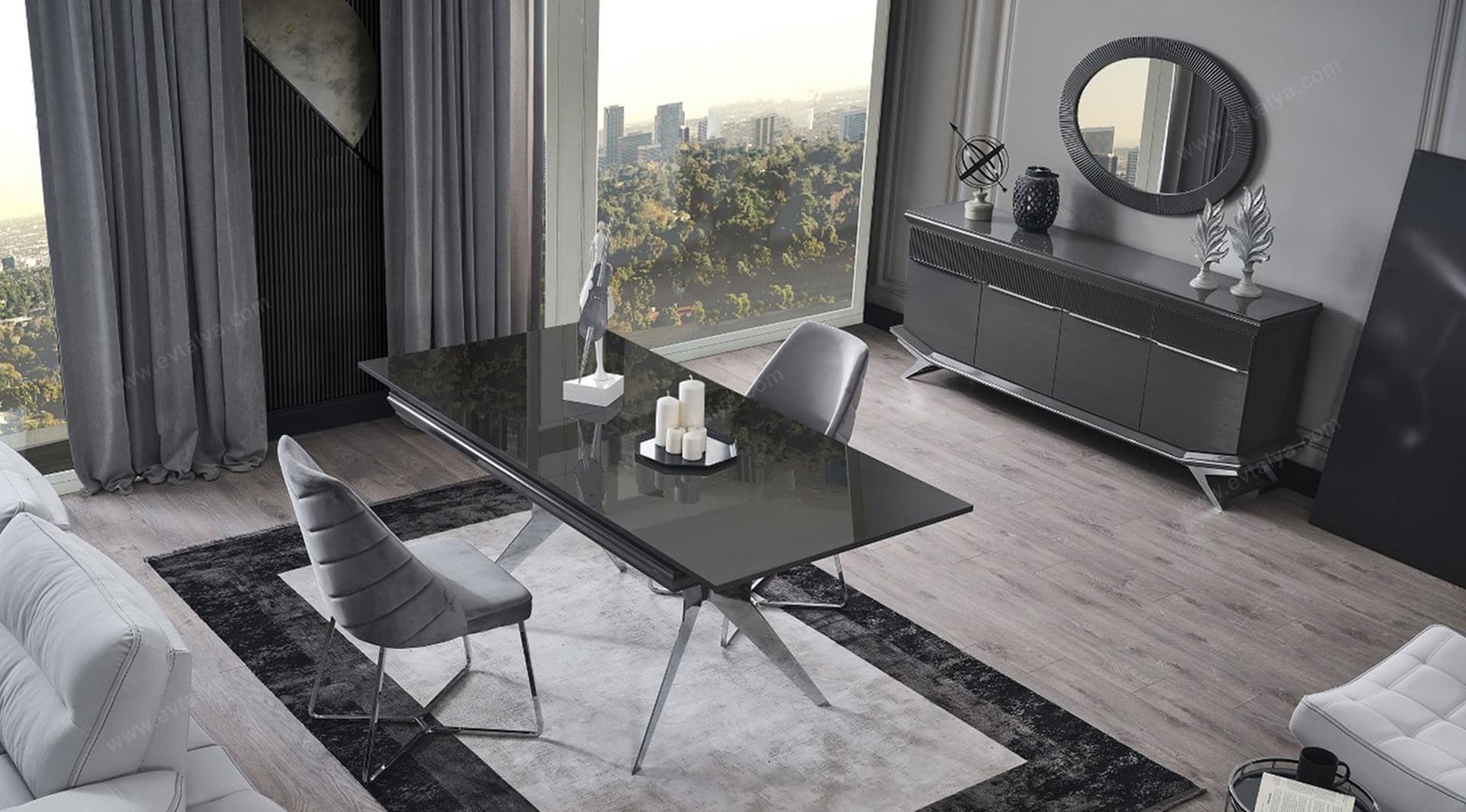 Asya Antrasit Krom Yemek Odası Takımı - Image 2