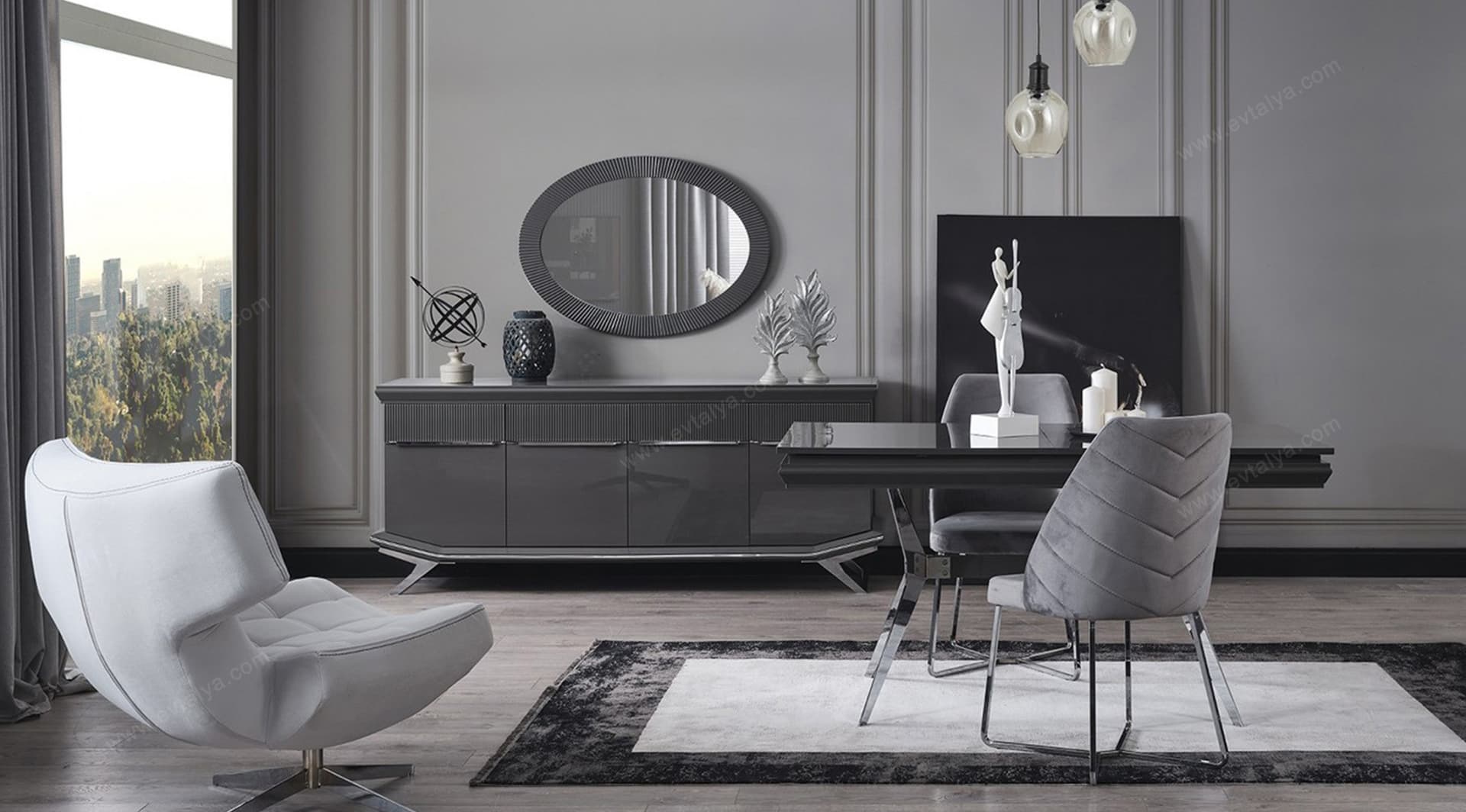 Asya Antrasit Krom Yemek Odası Takımı - Image 5