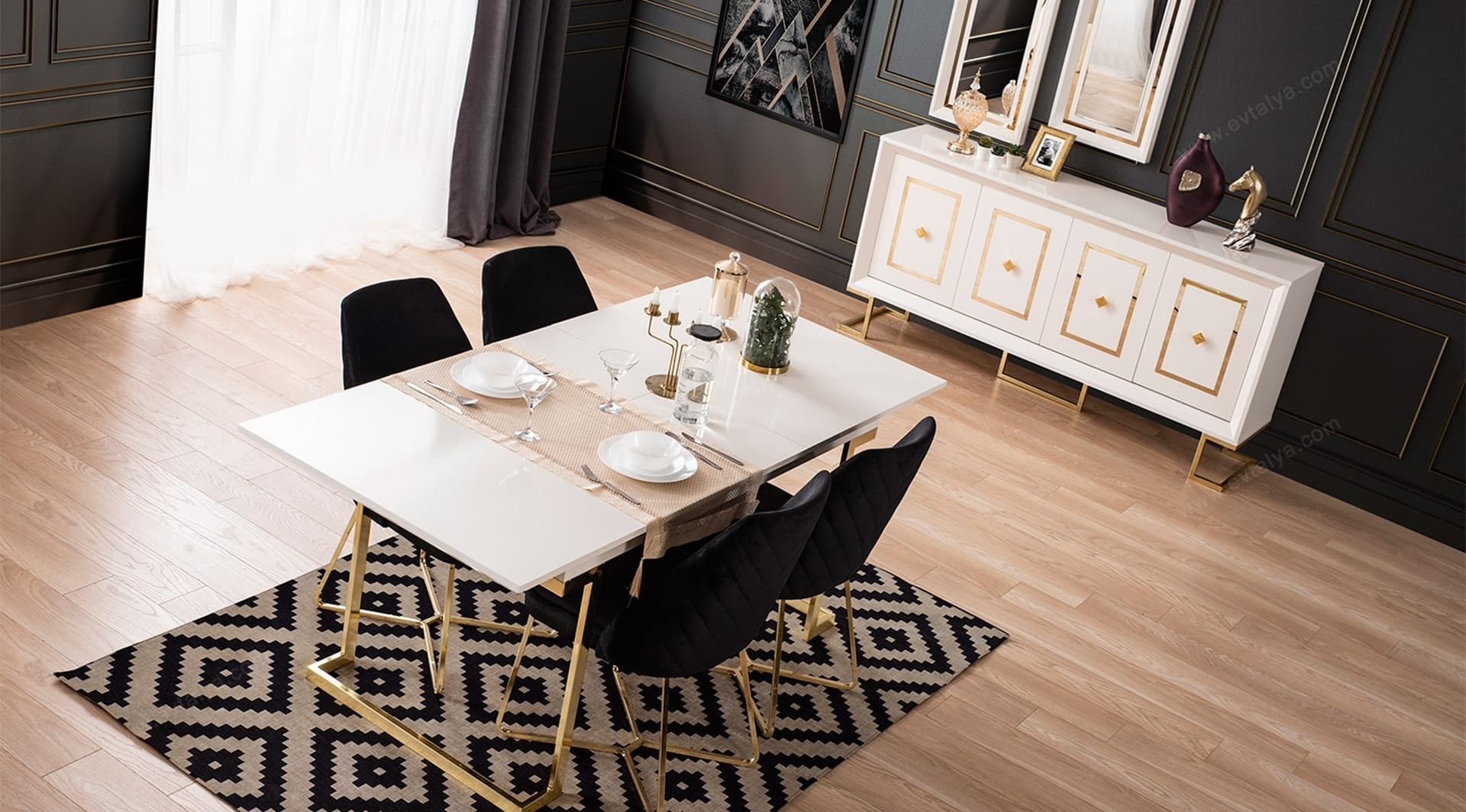 Berrak Beyaz Gold Yemek Odası Takımı - Image 1