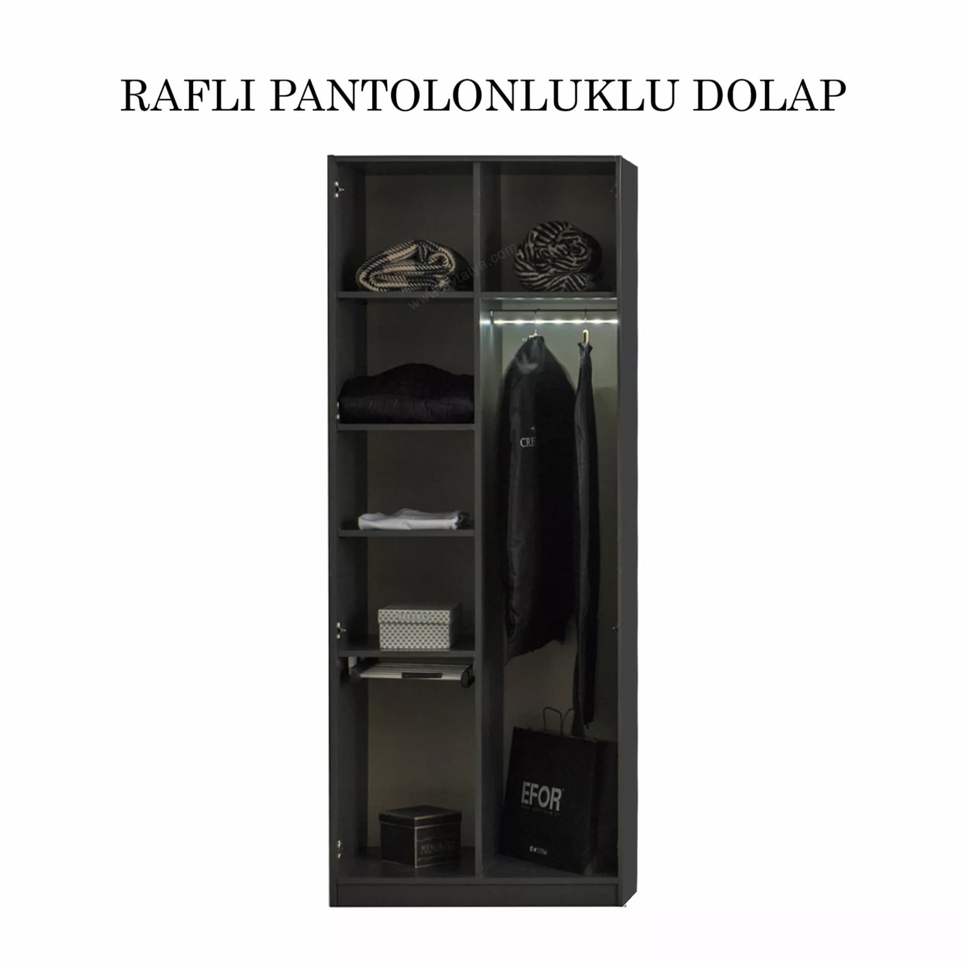 Bronze İki Kapaklı Raflı Askılıklı Gardırop - Image 1