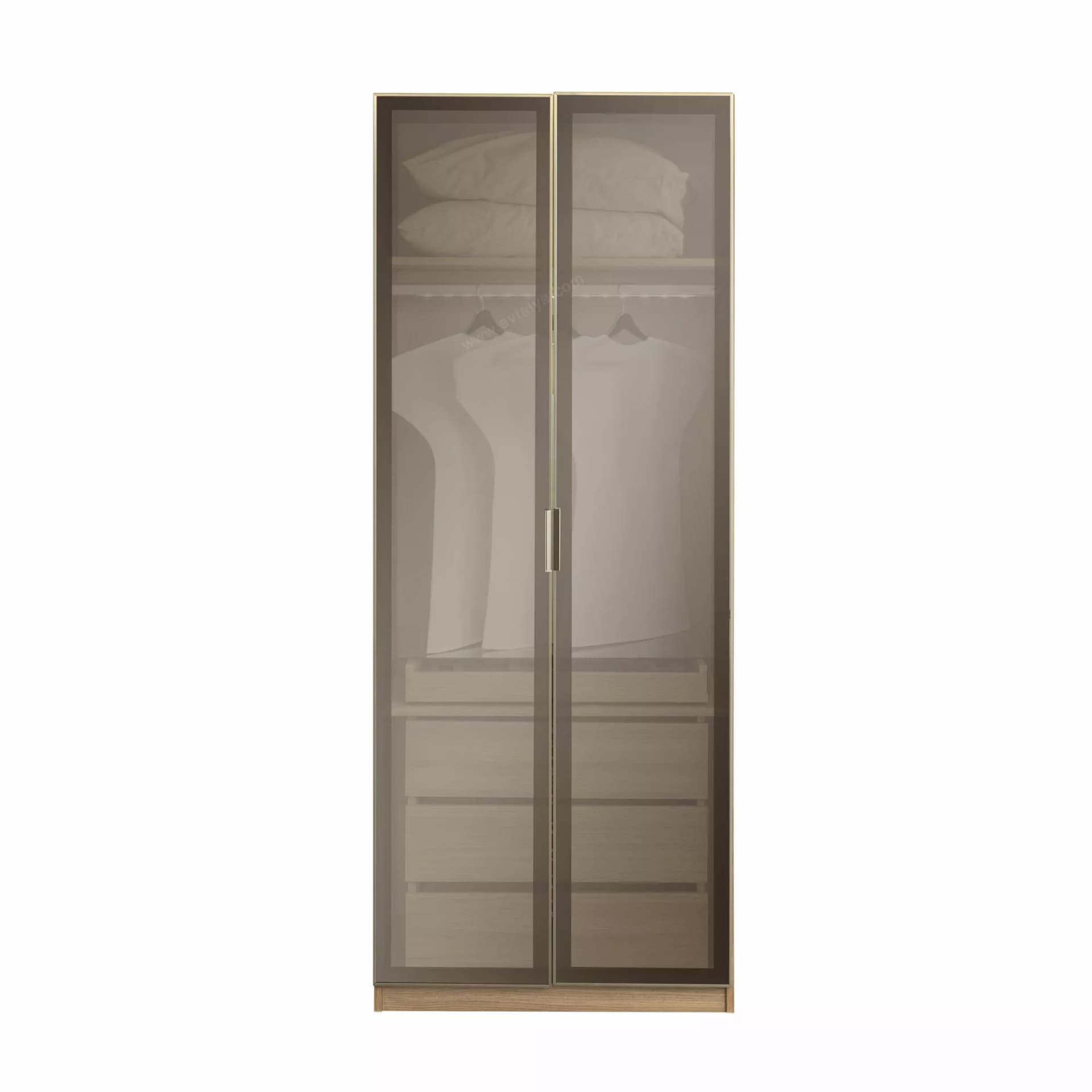 Bronze İki Kapaklı Çekmeceli Askılıklı Gardırop - Image 4