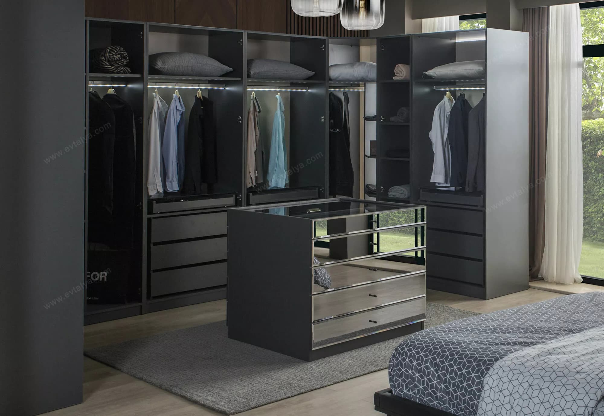 Bronze İki Kapaklı Çekmeceli Askılıklı Gardırop - Image 5