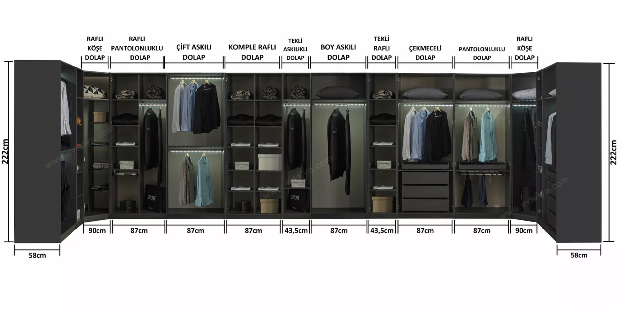 Bronze İki Kapaklı Çekmeceli Askılıklı Gardırop - Image 6