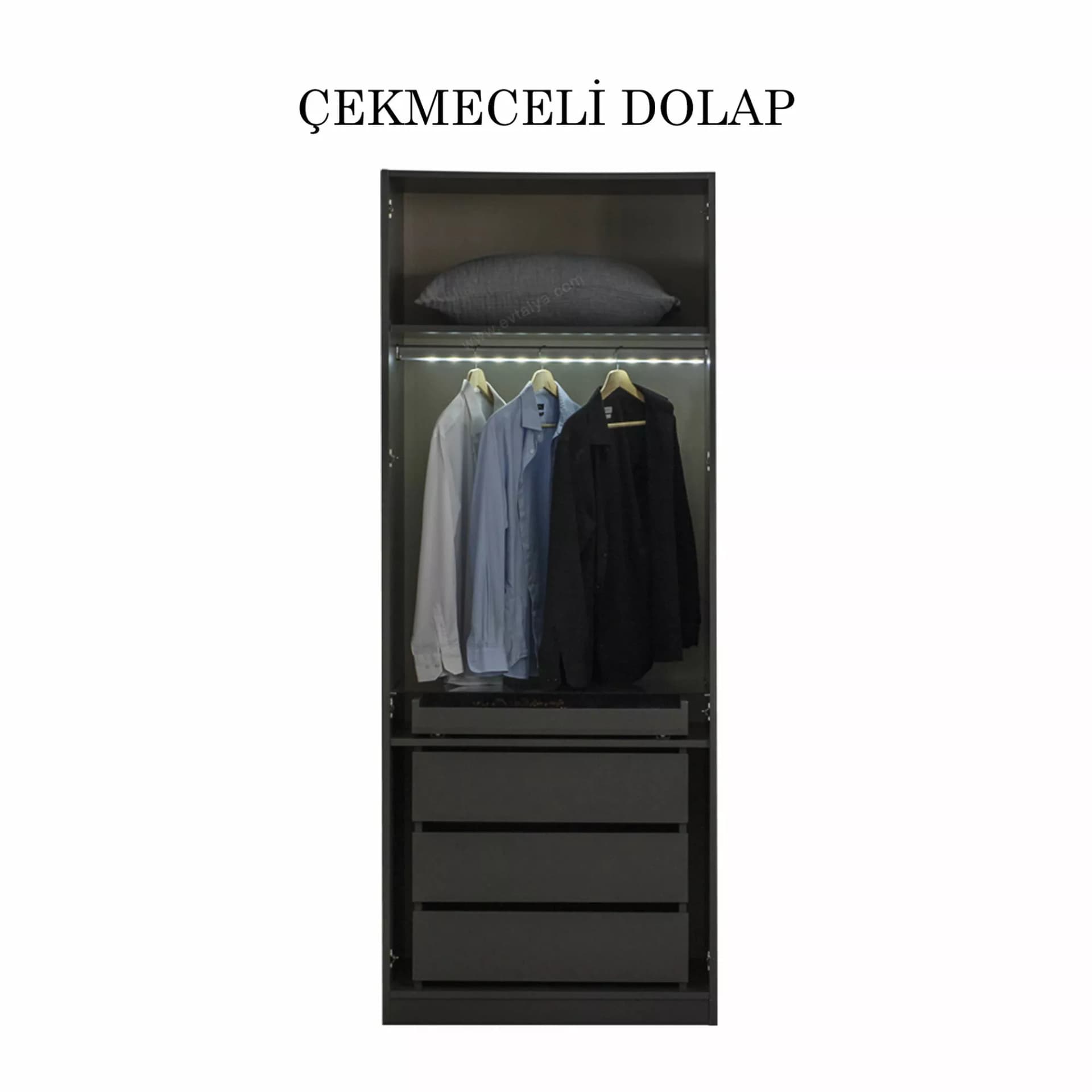Bronze İki Kapaklı Çekmeceli Askılıklı Gardırop - Image 1