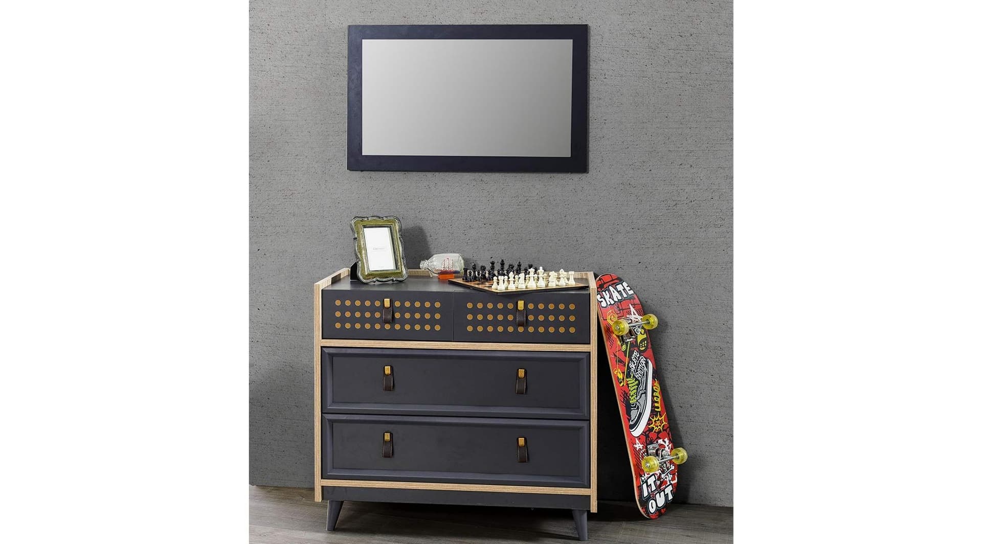 Dark Point Modern Siyah Şifonyer - Image 1