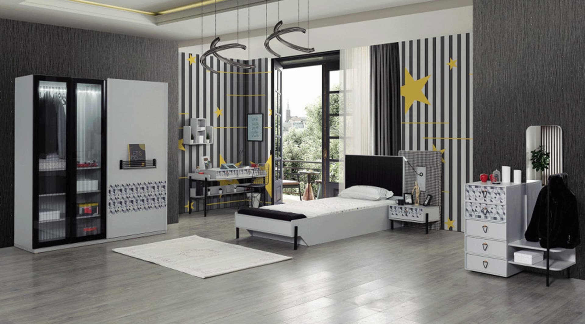 Dynamic Beyaz Siyah Genç Odası - Image 1