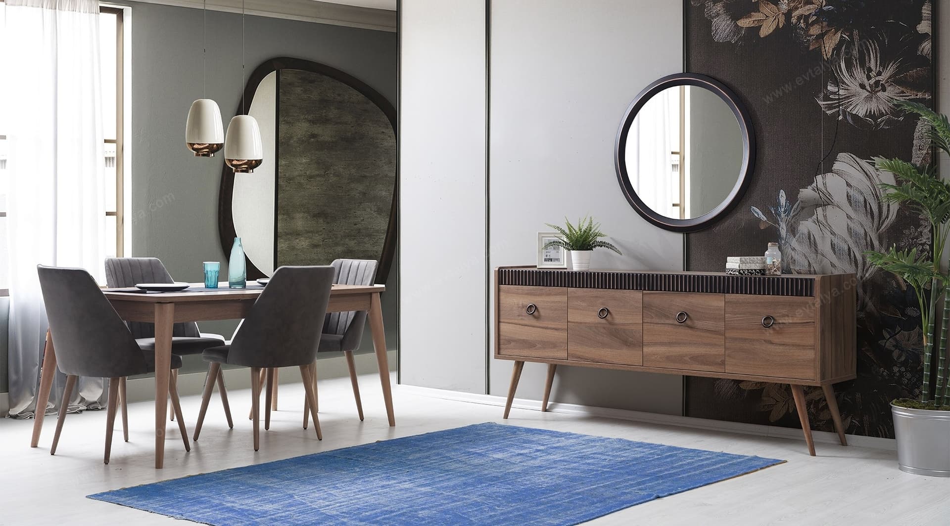 Eva Ceviz Modern Yemek Odası Takımı 1