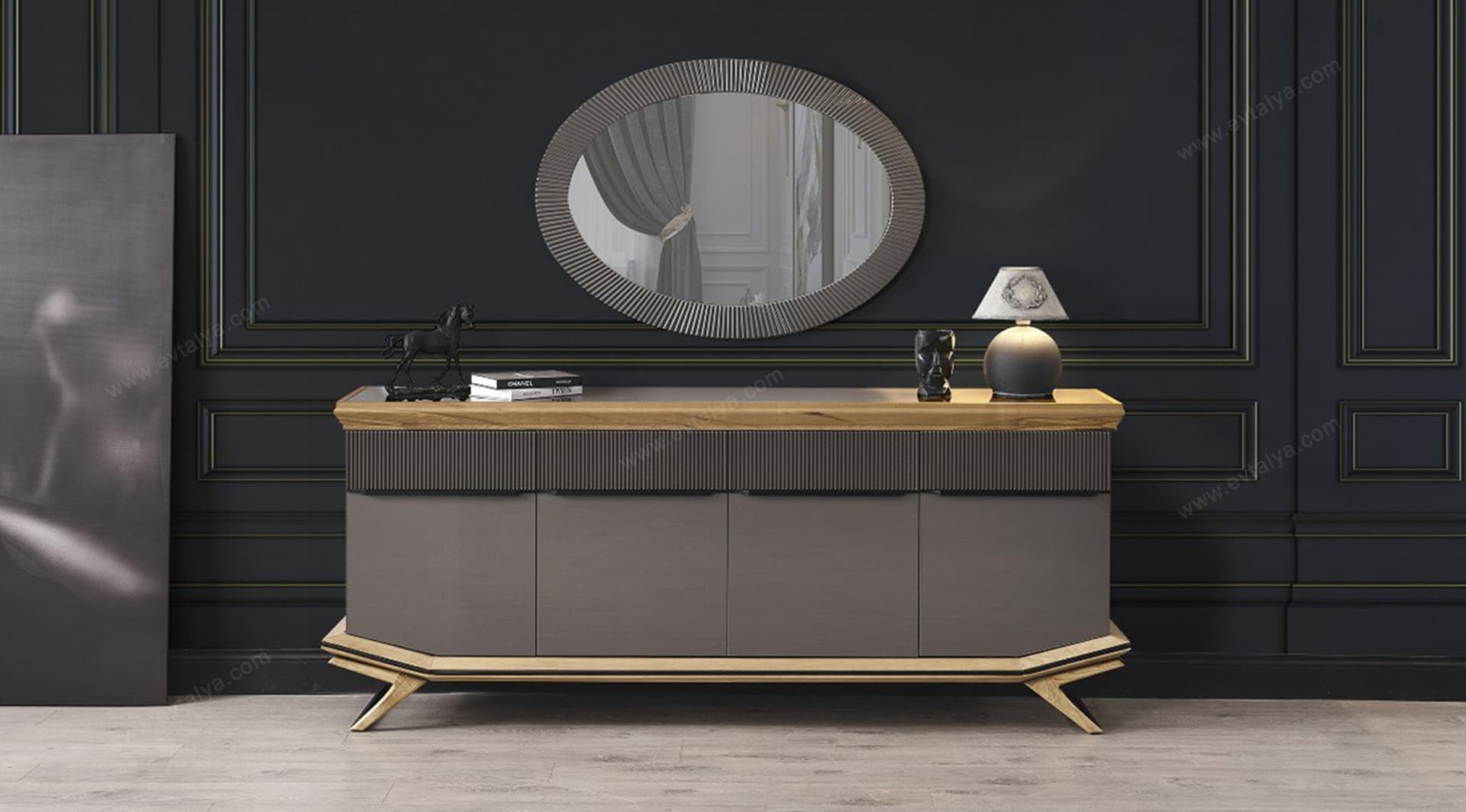 Grand Ahşap Antrasit Aynalı Konsol - Image 1