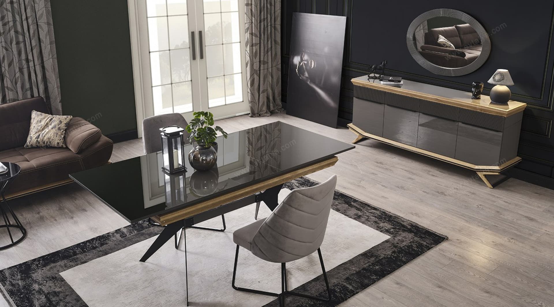 Grand Ahşap Antrasit Yemek Odası Takımı - Image 2