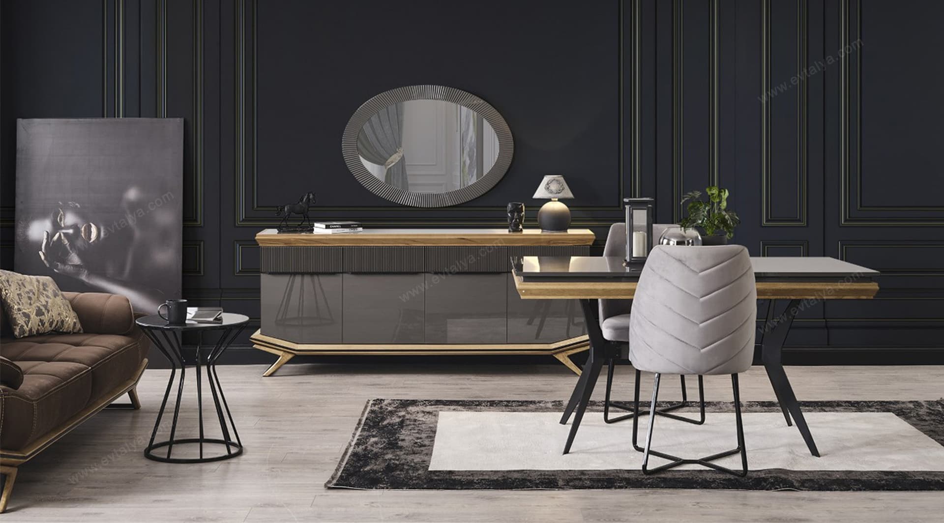 Grand Ahşap Antrasit Yemek Odası Takımı - Image 3