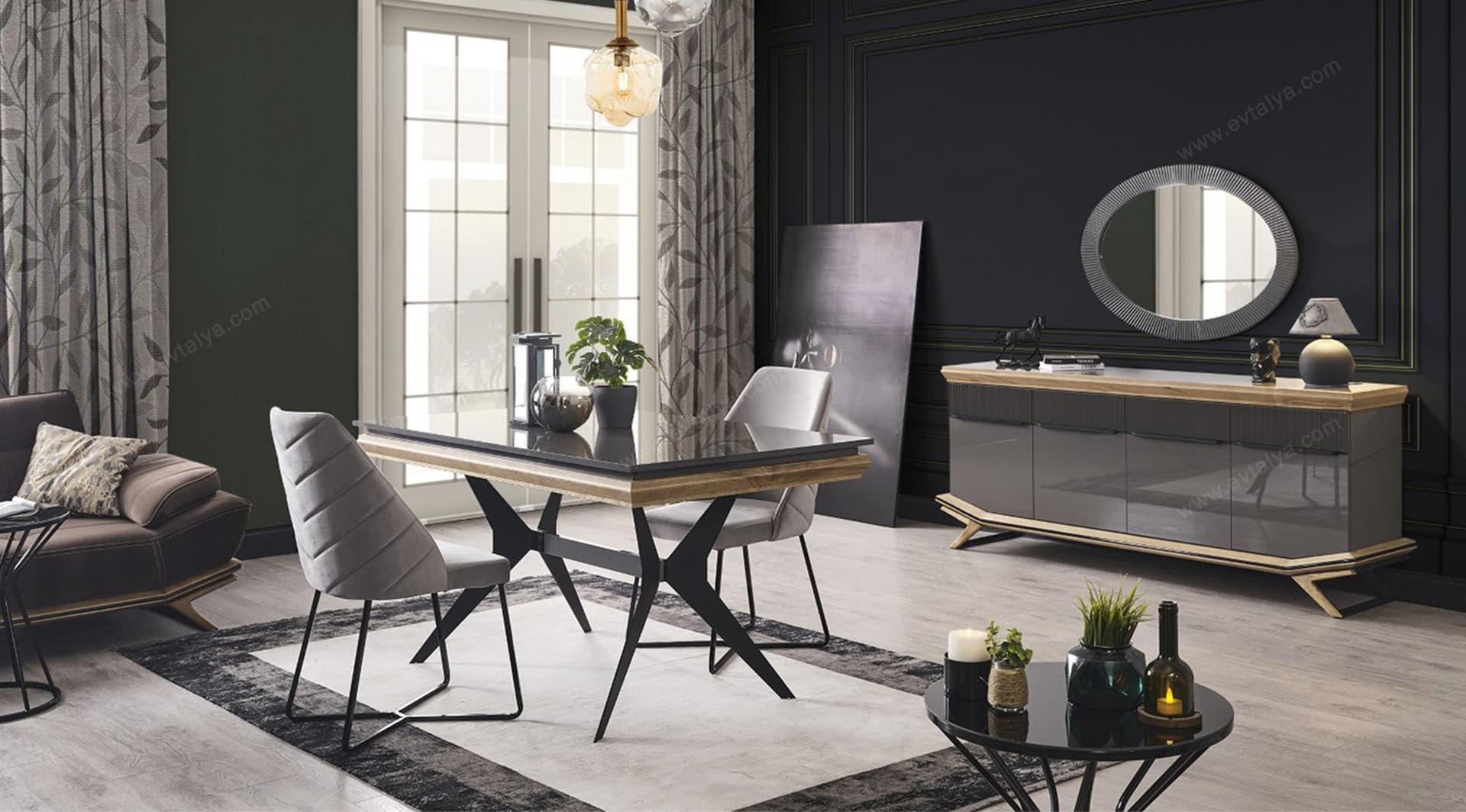 Grand Ahşap Antrasit Yemek Odası Takımı - Image 8