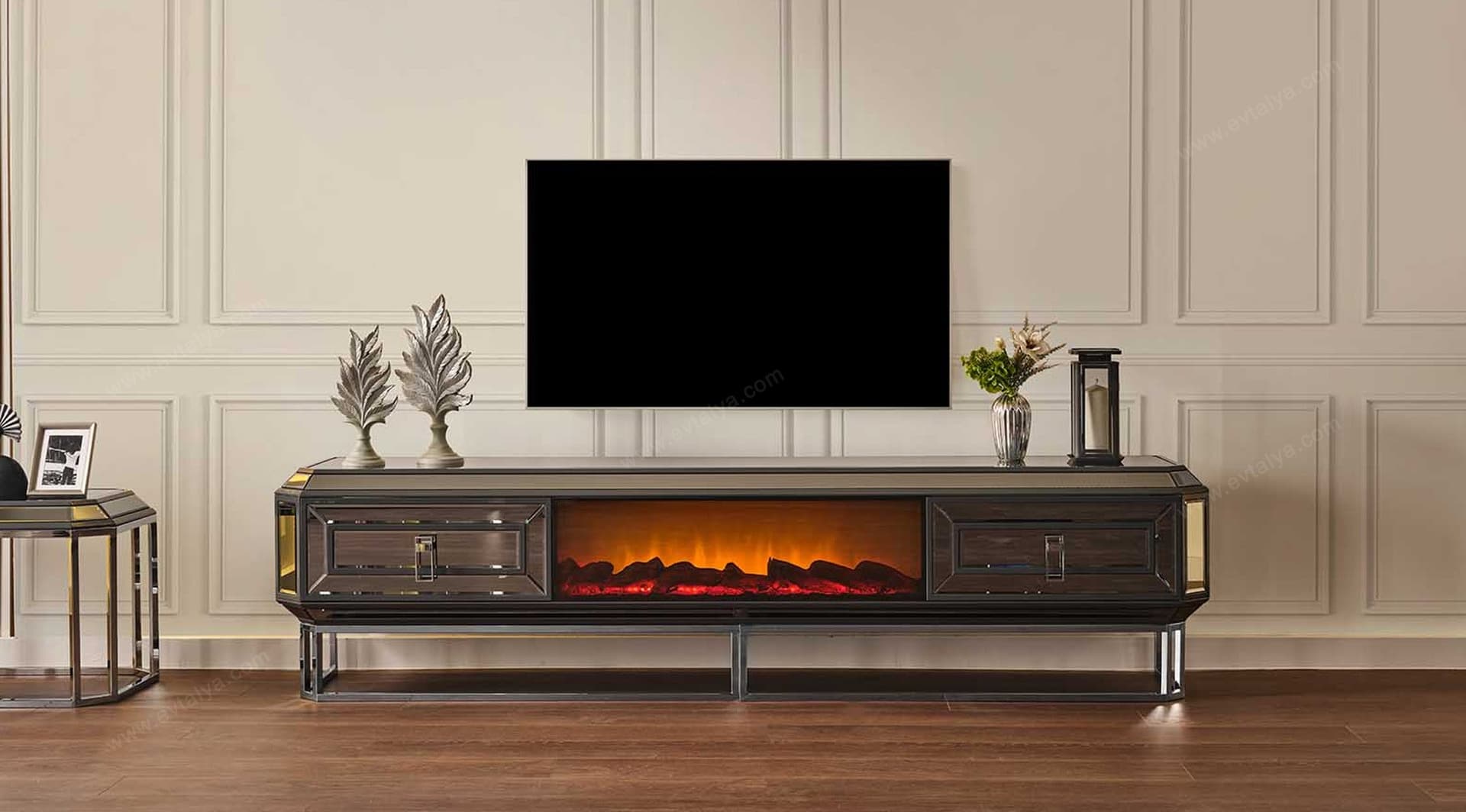 Gucci Şömineli Antrasit Tv Ünitesi 2