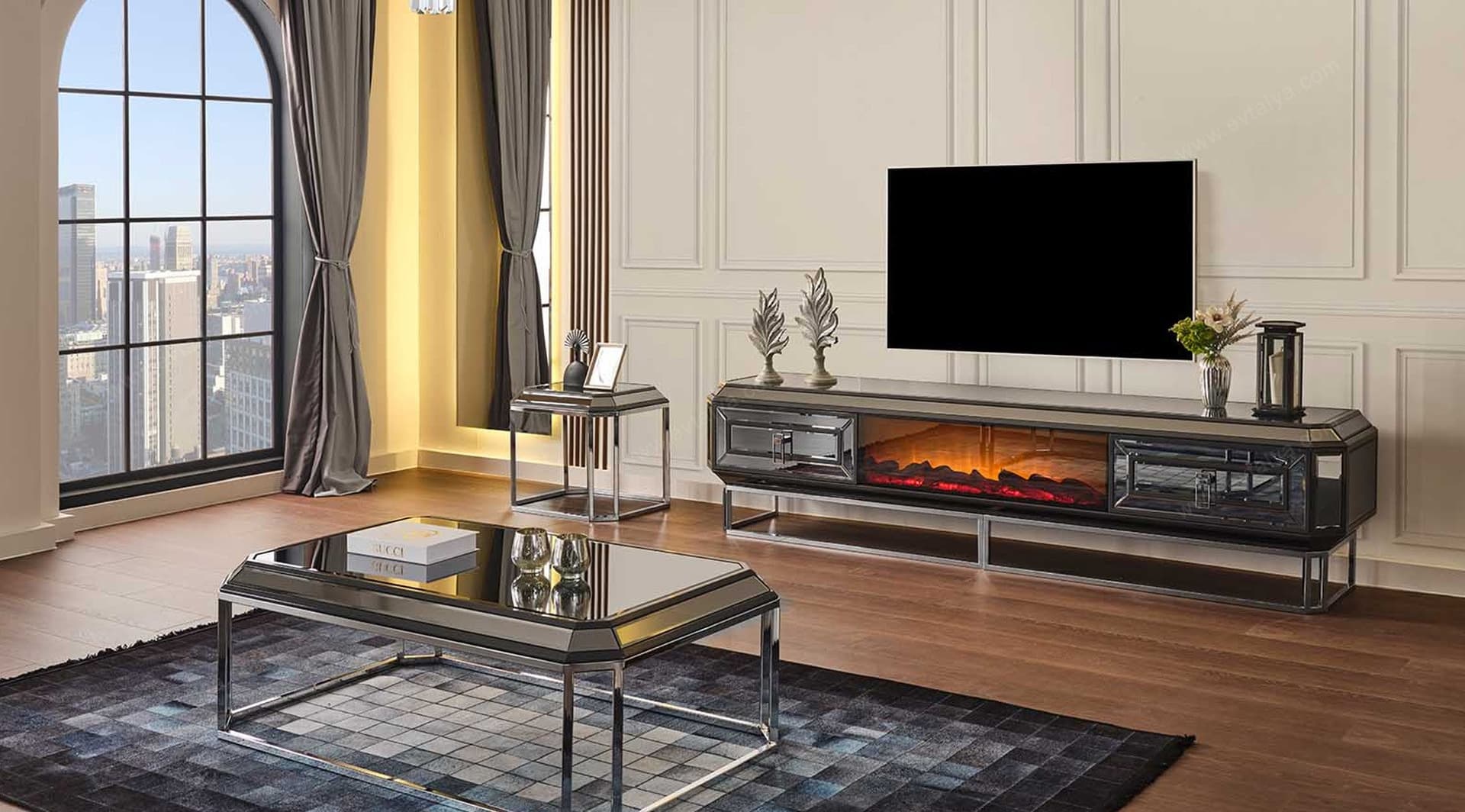 Gucci Şömineli Antrasit Tv Ünitesi 1