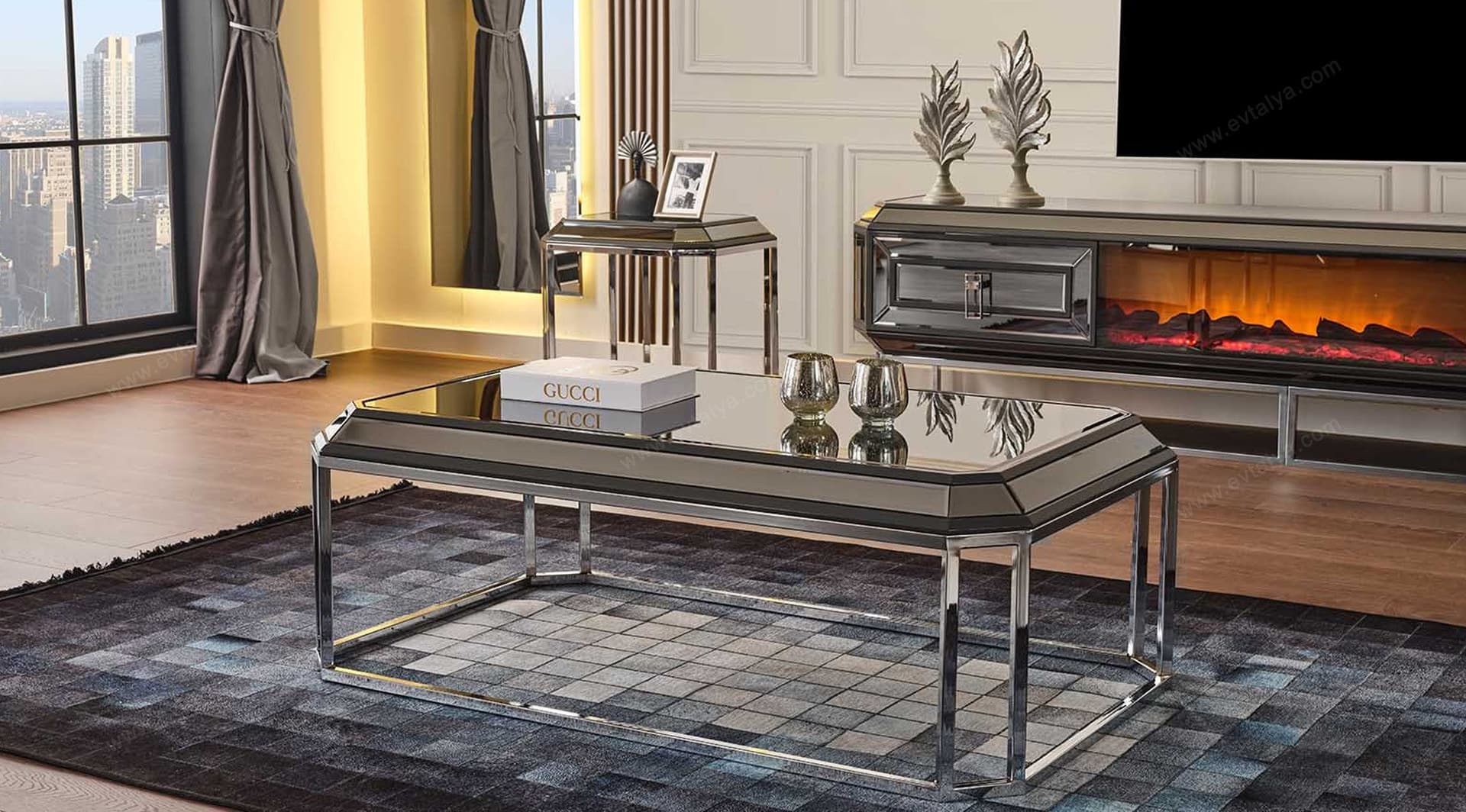 Gucci Şömineli Antrasit Tv Ünitesi 5