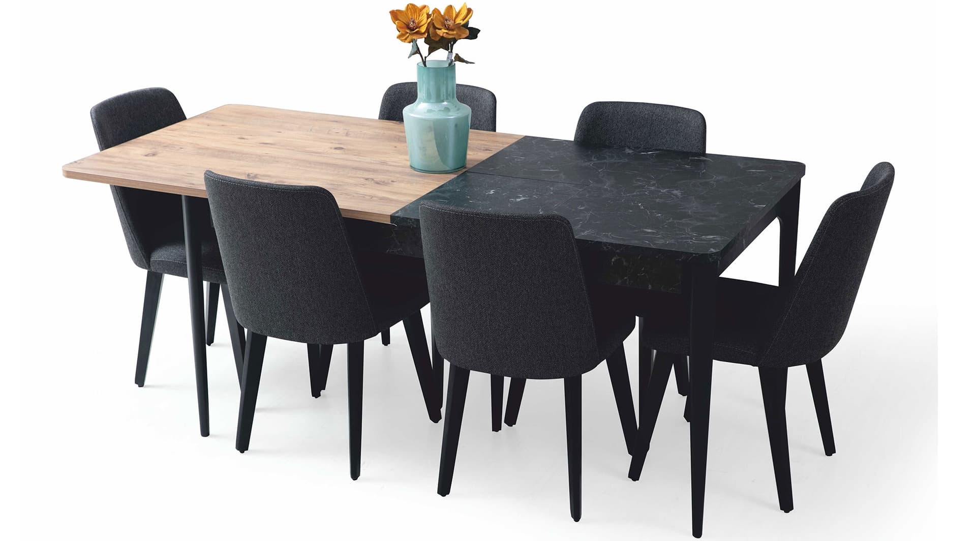 Hedef Siyah Ahşap Modern Yemek Odası Takımı - Image 2