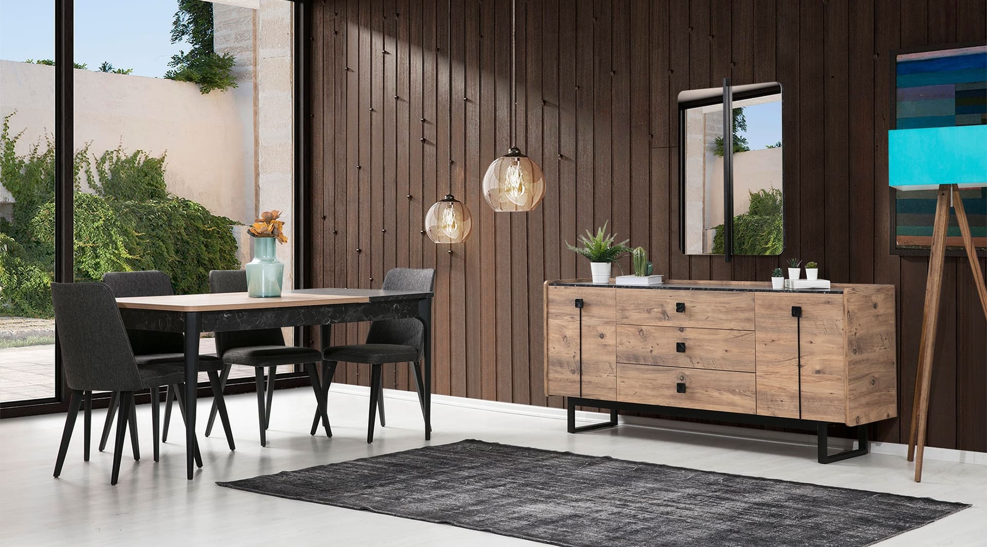 Hedef Siyah Ahşap Modern Yemek Odası Takımı - Image 1