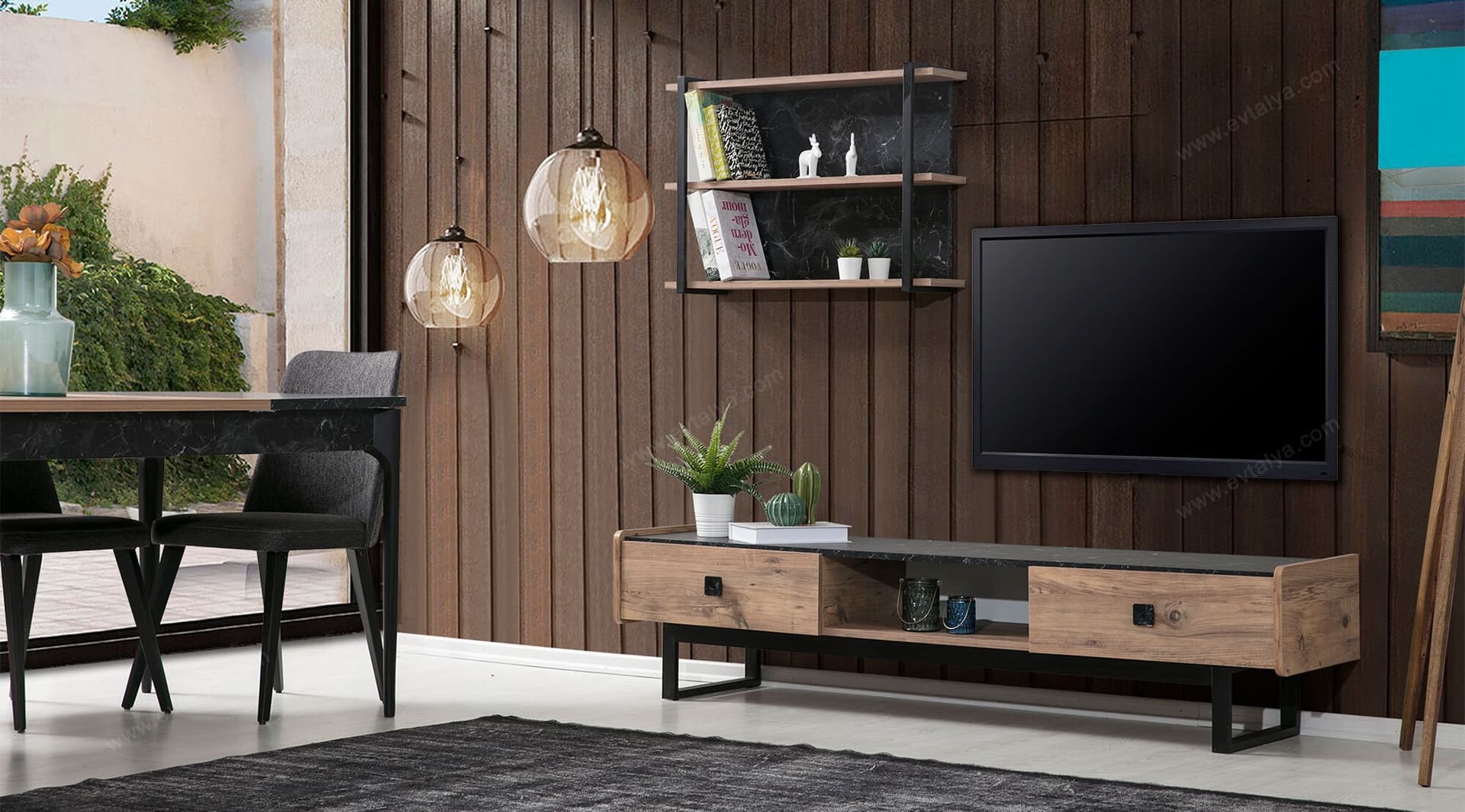 Hedef Siyah Ahşap Modern TV Sehpası - Image 1