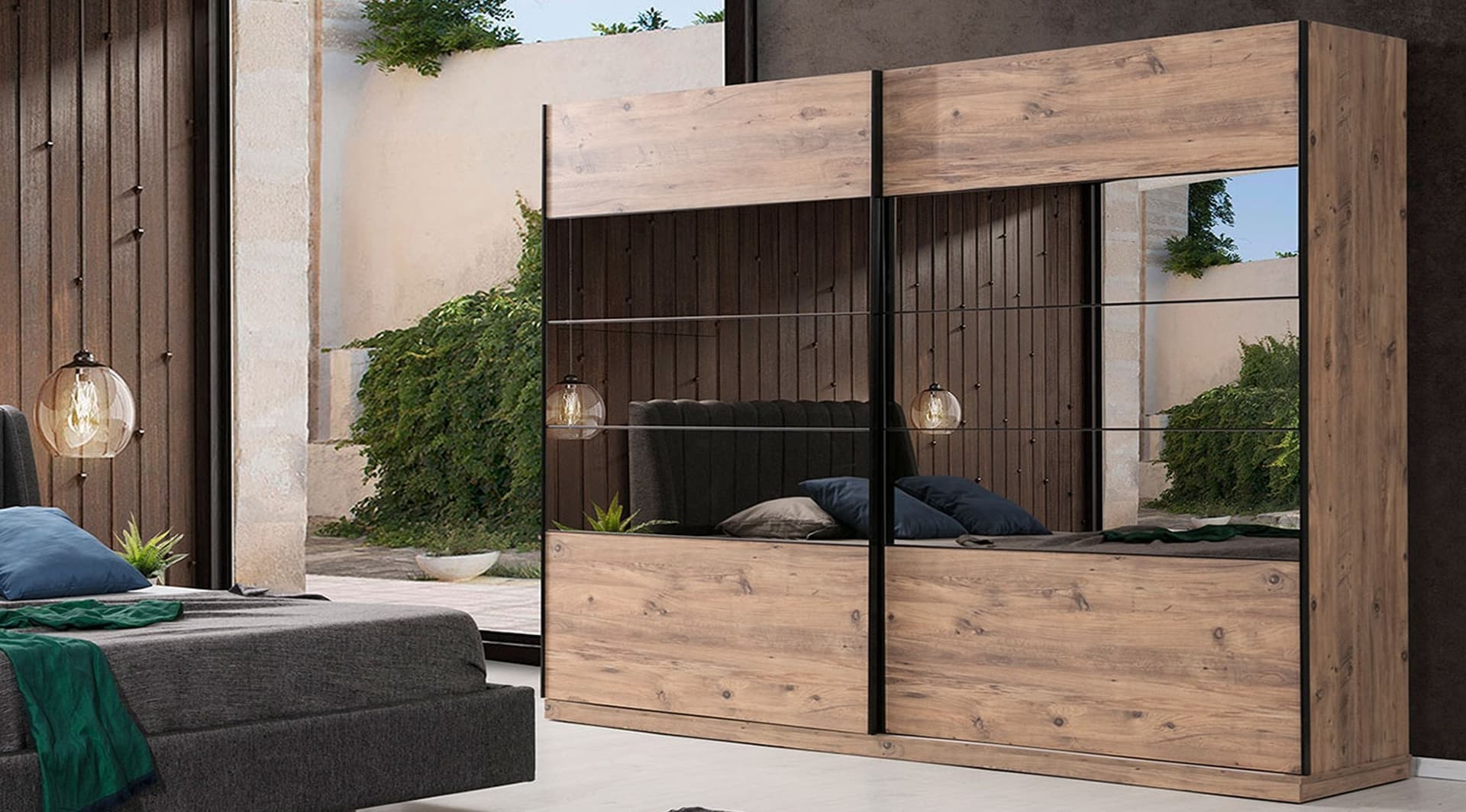 Hedef Siyah Ahşap Modern Gardırop - Image 1