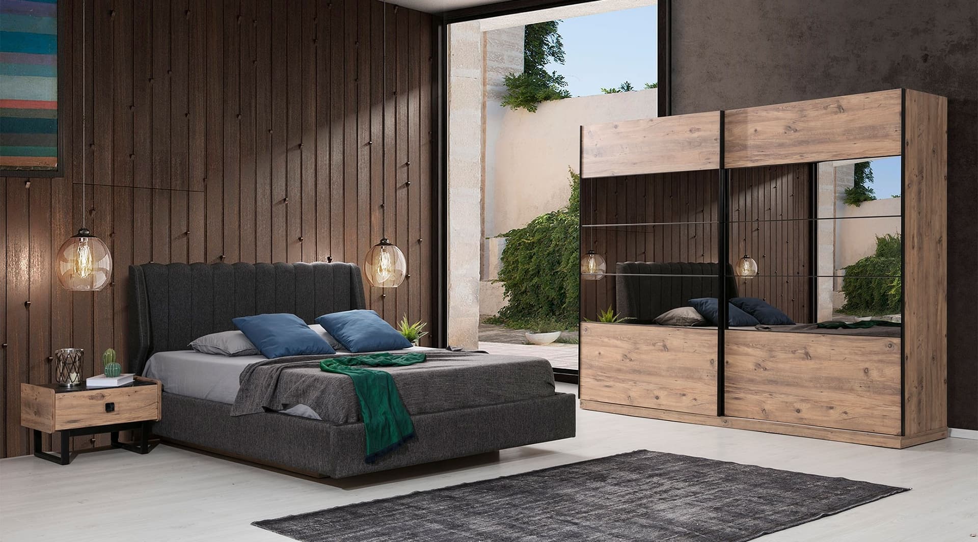 Hedef Siyah Ahşap Modern Yatak Odası Takımı - Image 6