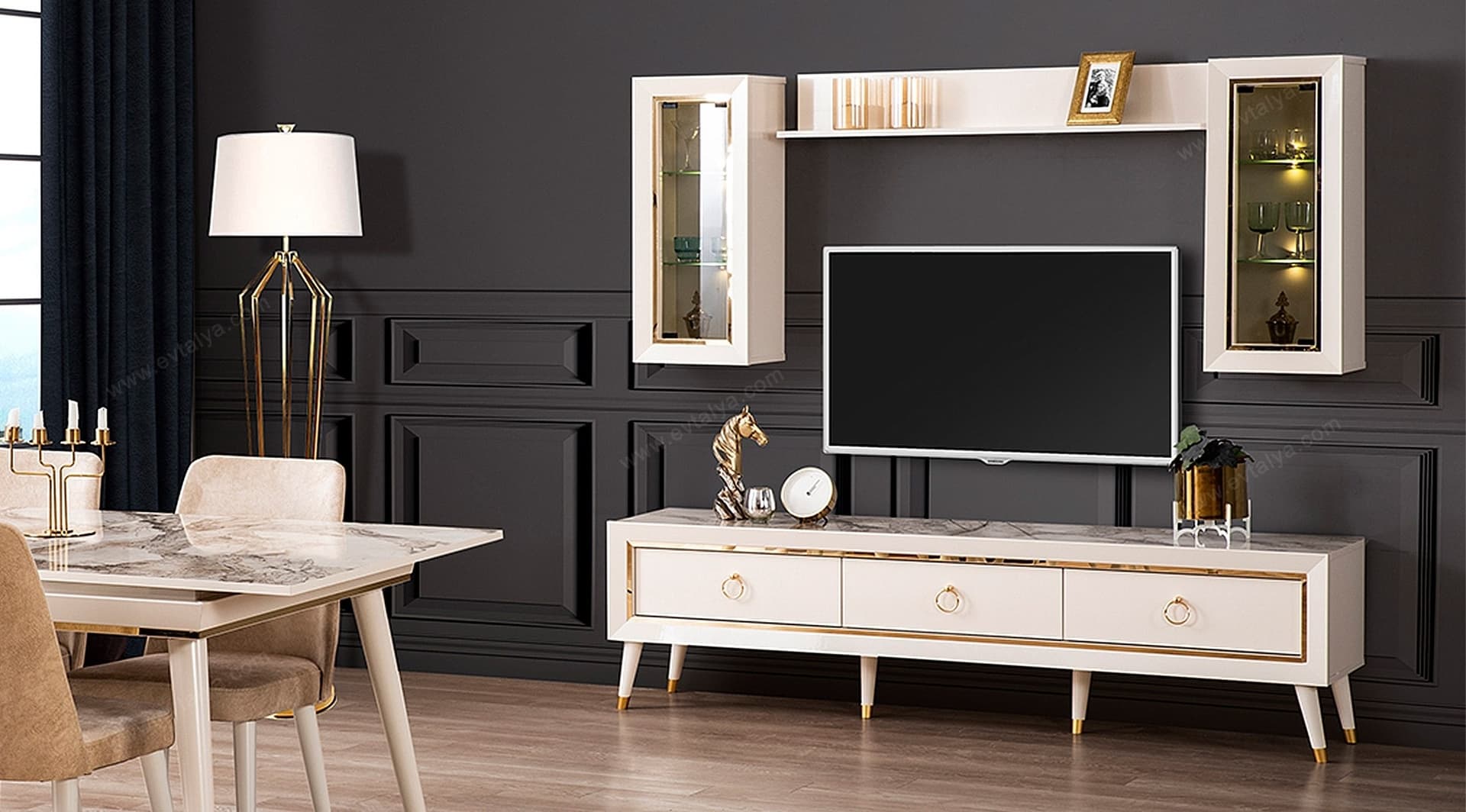 Sahra Beyaz Gold Tv Ünitesi 2