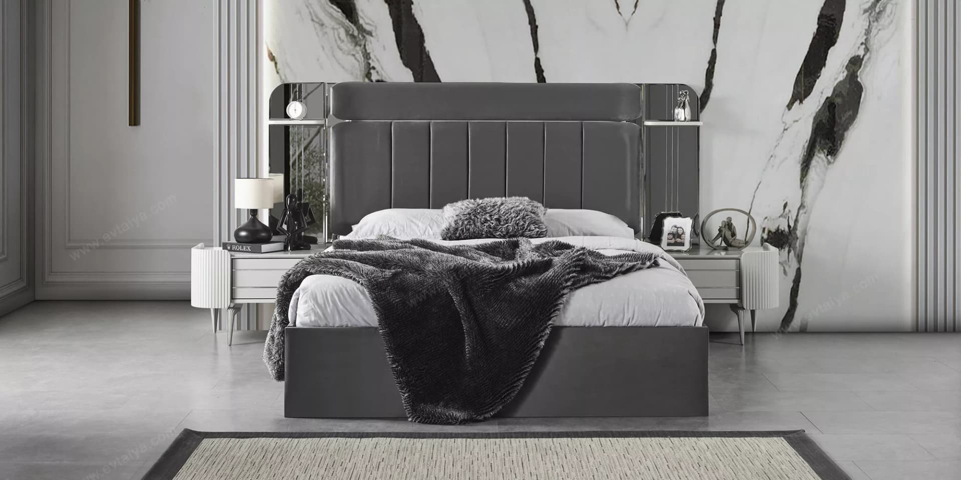 Karya Luxury Sis Gri Bazalı Karyola - Image 2