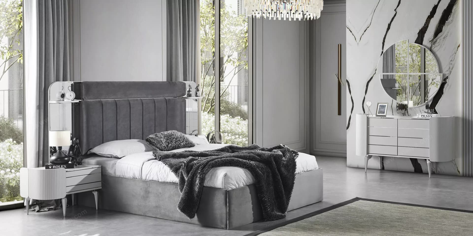 Karya Luxury Sis Gri Bazalı Karyola - Image 3