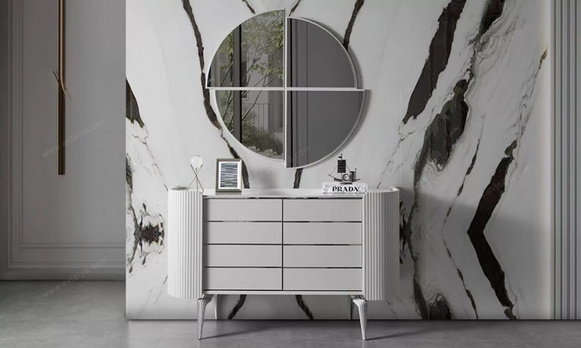 Karya Luxury Sis Gri Aynalı Şifonyer - Image 1