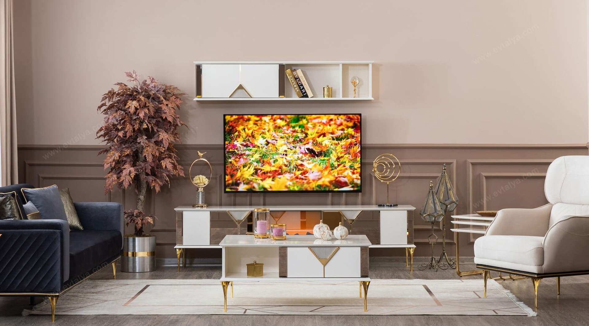 Kontes Gold Beyaz Tv Ünitesi 2