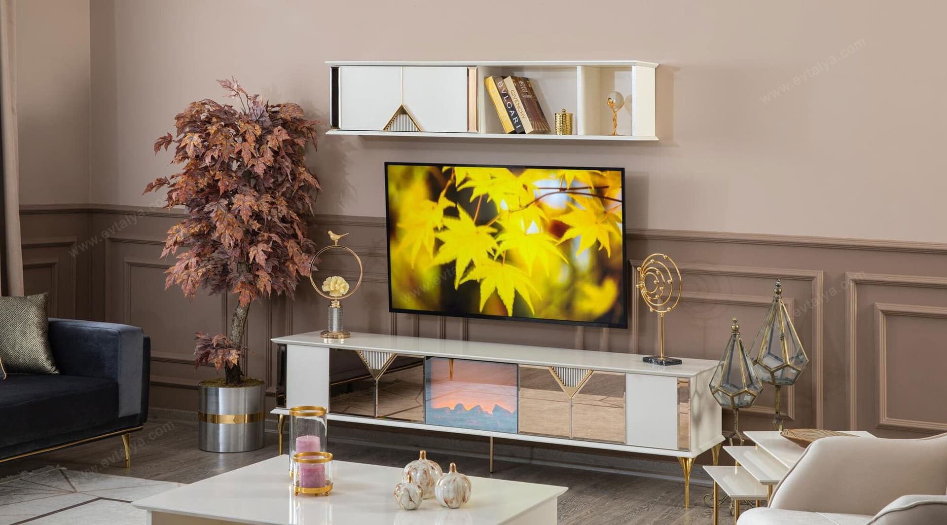 Kontes Gold Beyaz Tv Ünitesi 4