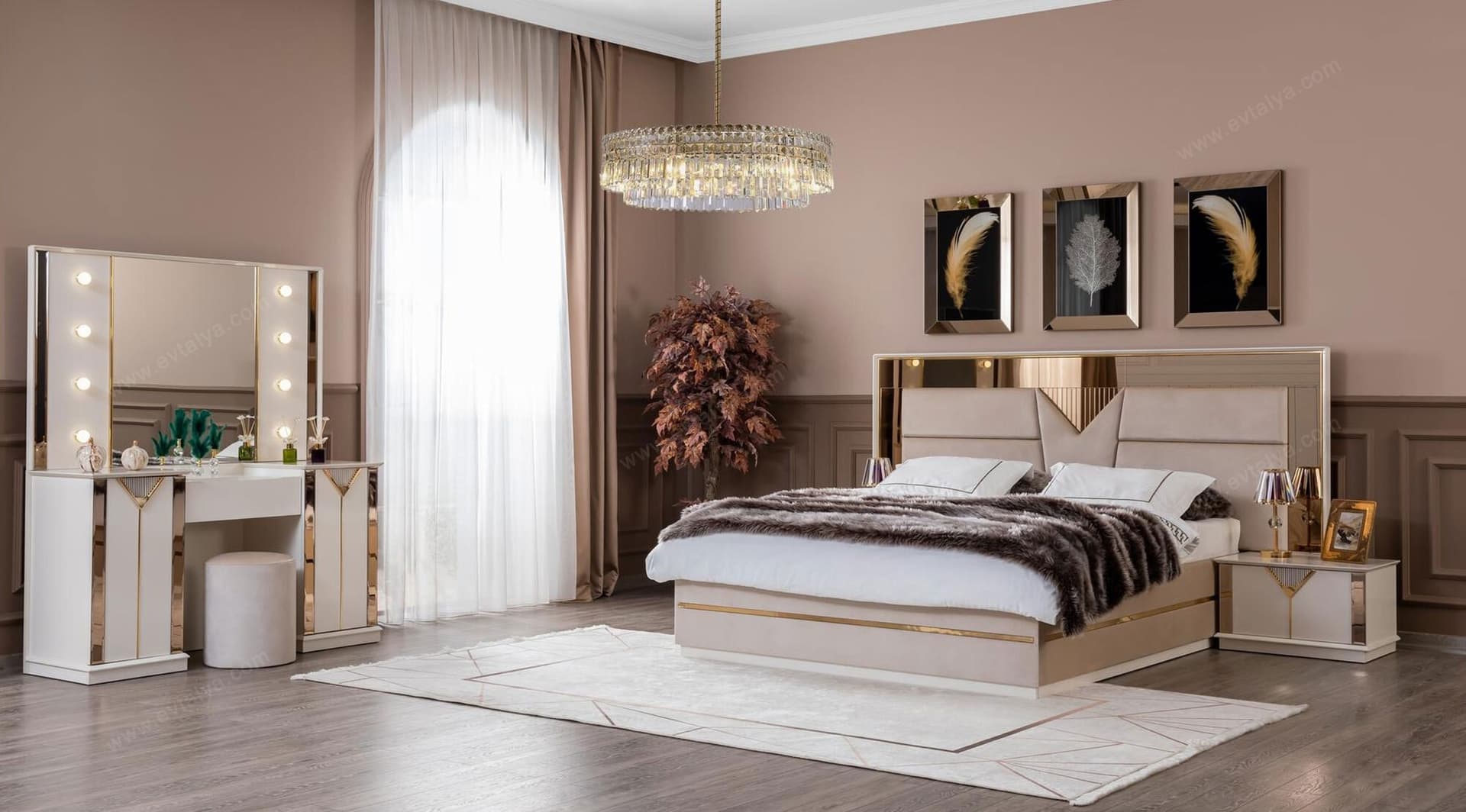 Kontes Gold Beyaz Yatak Odası Takımı 1