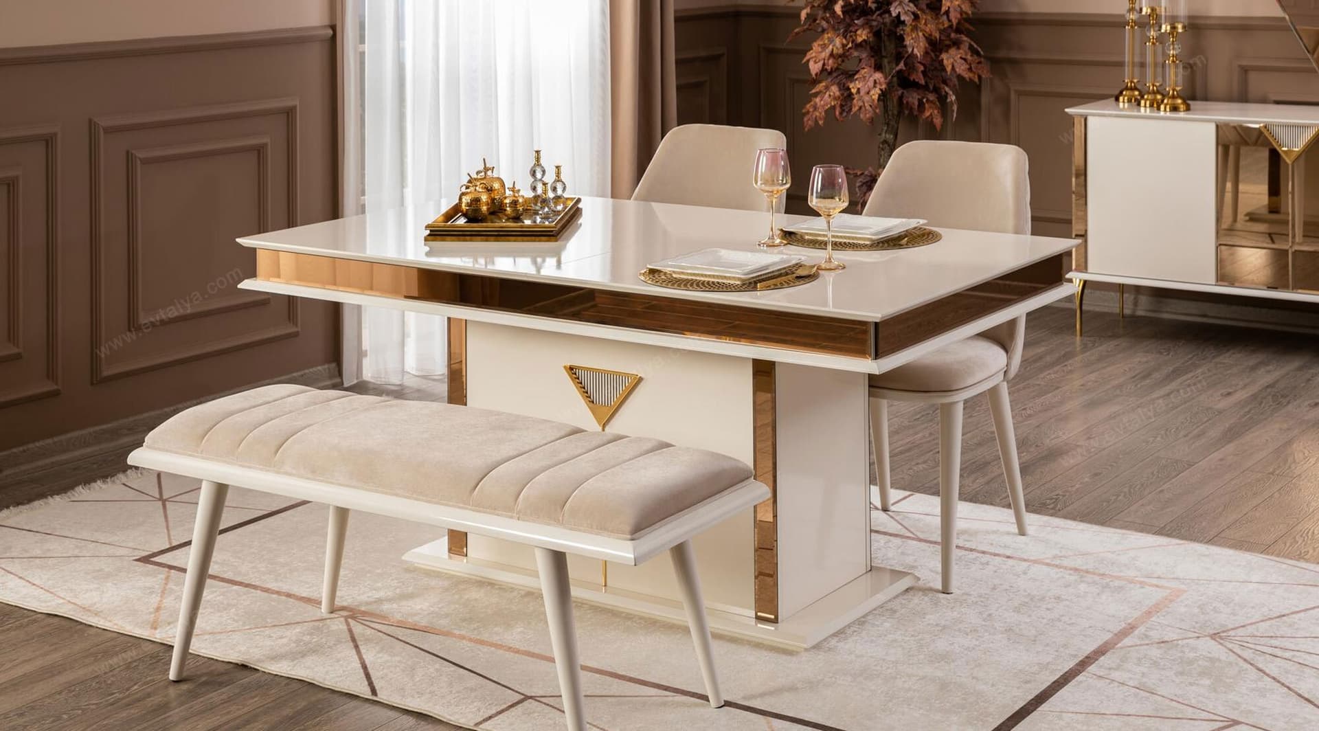 Kontes Gold Beyaz Yemek Odası Takımı 4