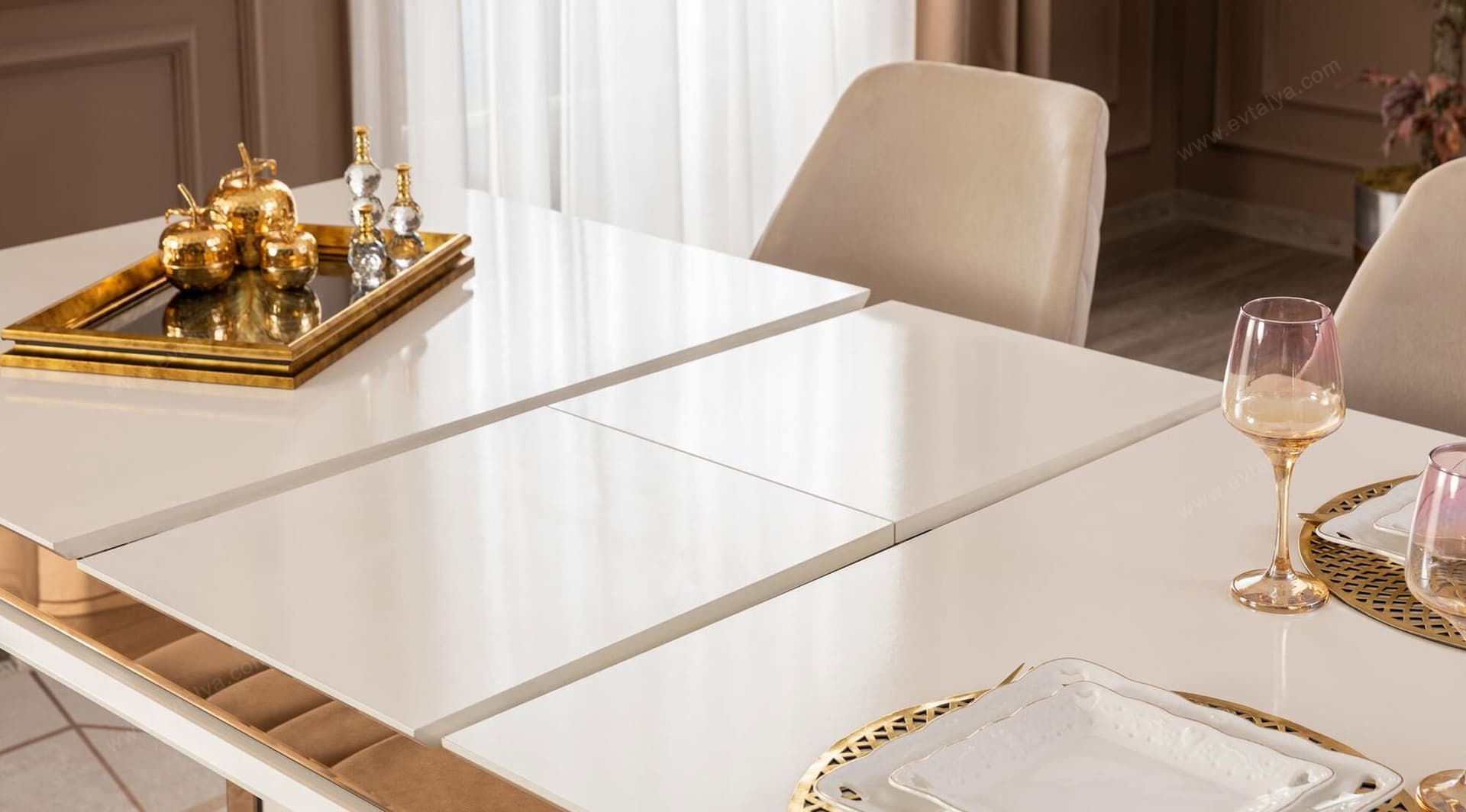 Kontes Gold Beyaz Yemek Odası Takımı - Image 8