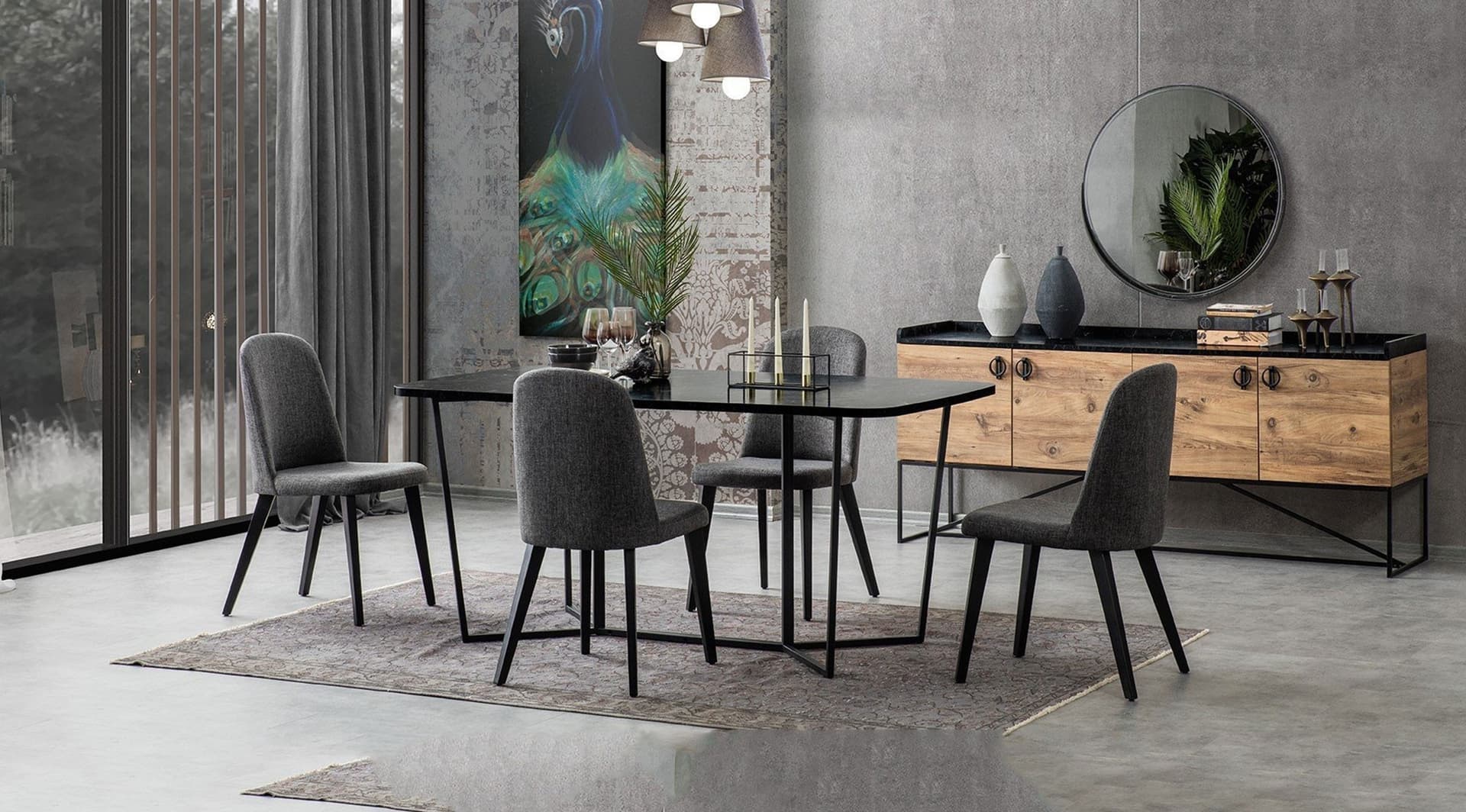 Loft Trend Ceviz Yemek Odası Takımı